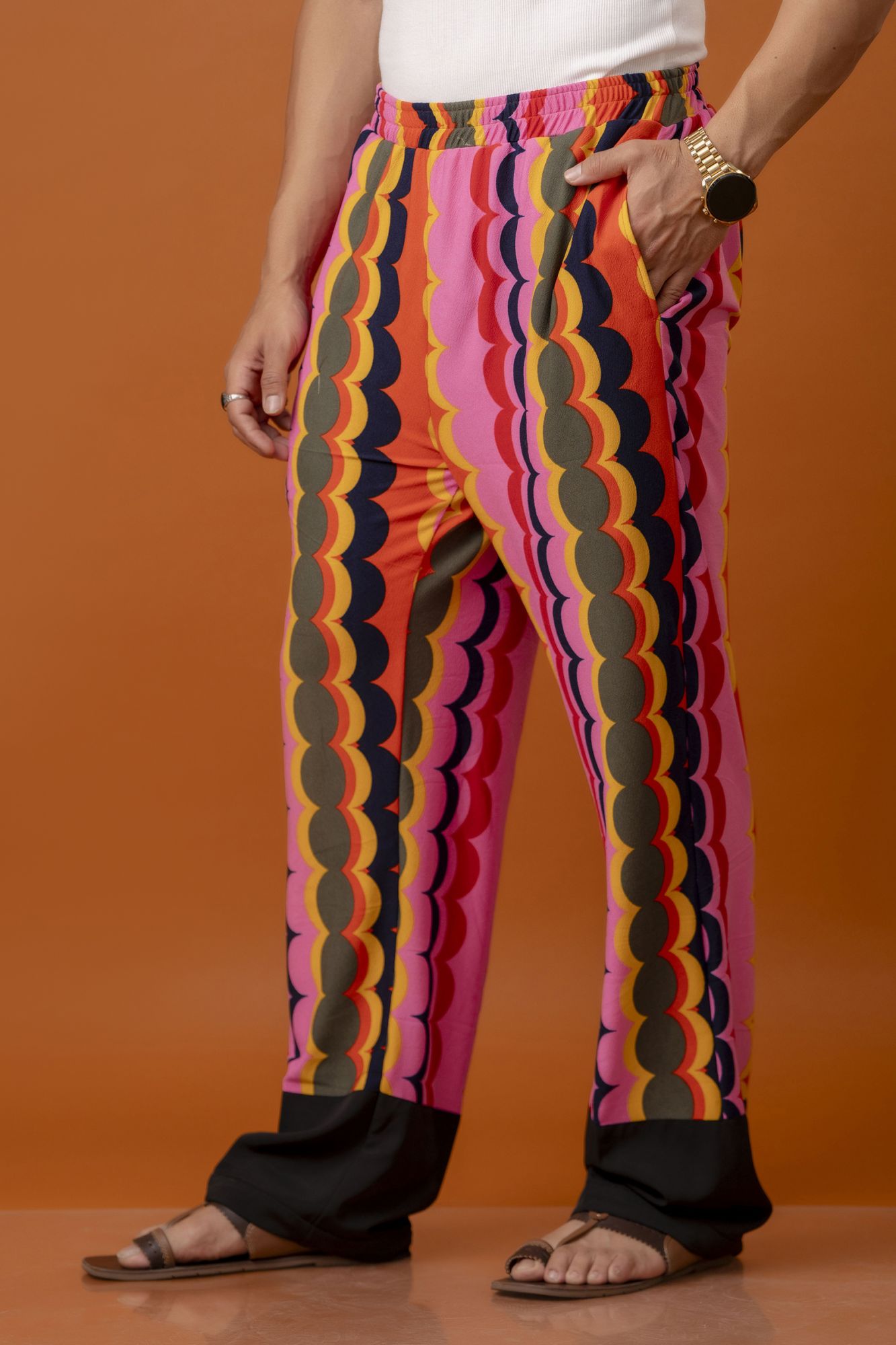 Multicolor Flowing Elastic Pants