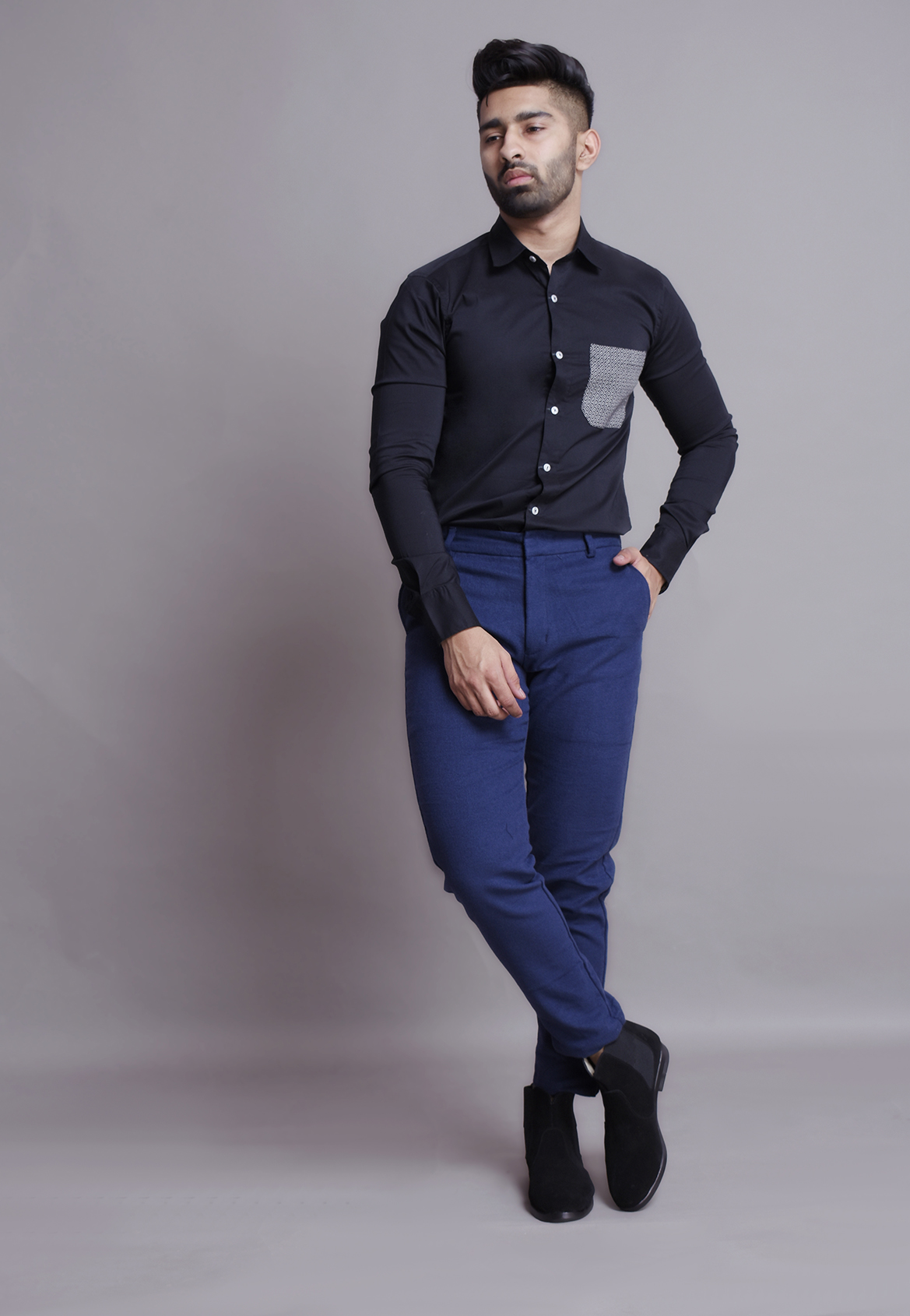 Mens Blue woolen pants with cut bottoms