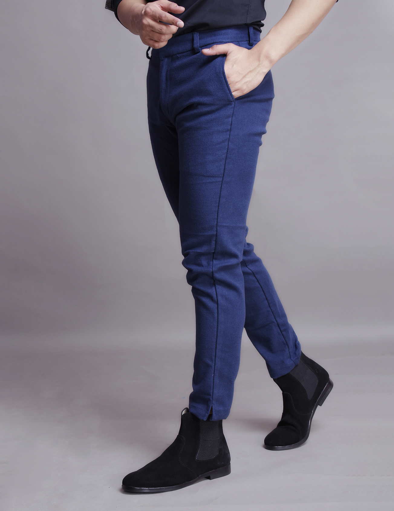 Mens Blue woolen pants with cut bottoms