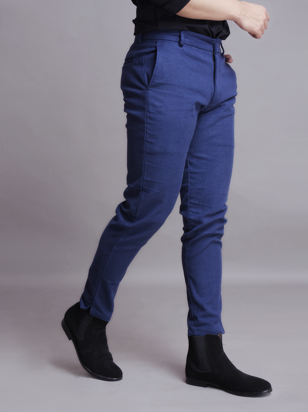 Mens Blue woolen pants with cut bottoms