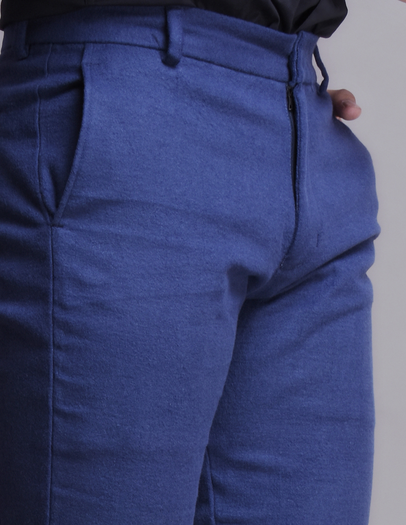Mens Blue woolen pants with cut bottoms