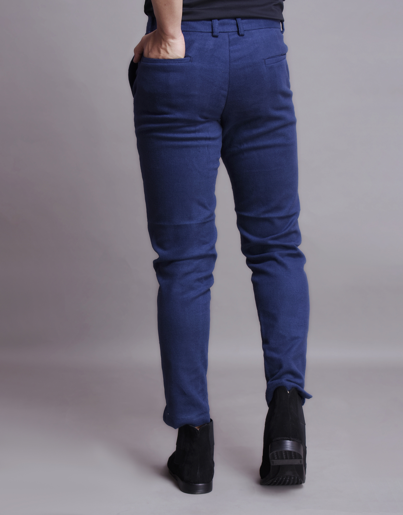 Mens Blue woolen pants with cut bottoms
