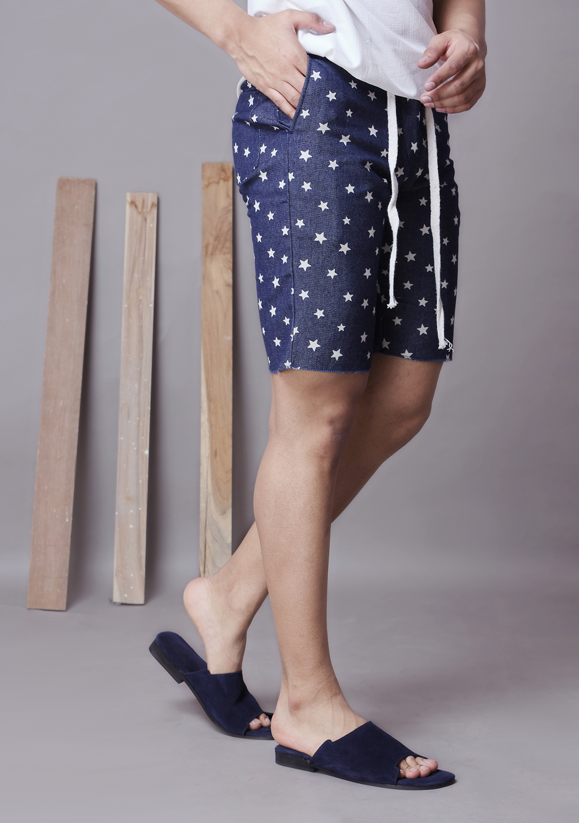 Mens Printed denim shorts