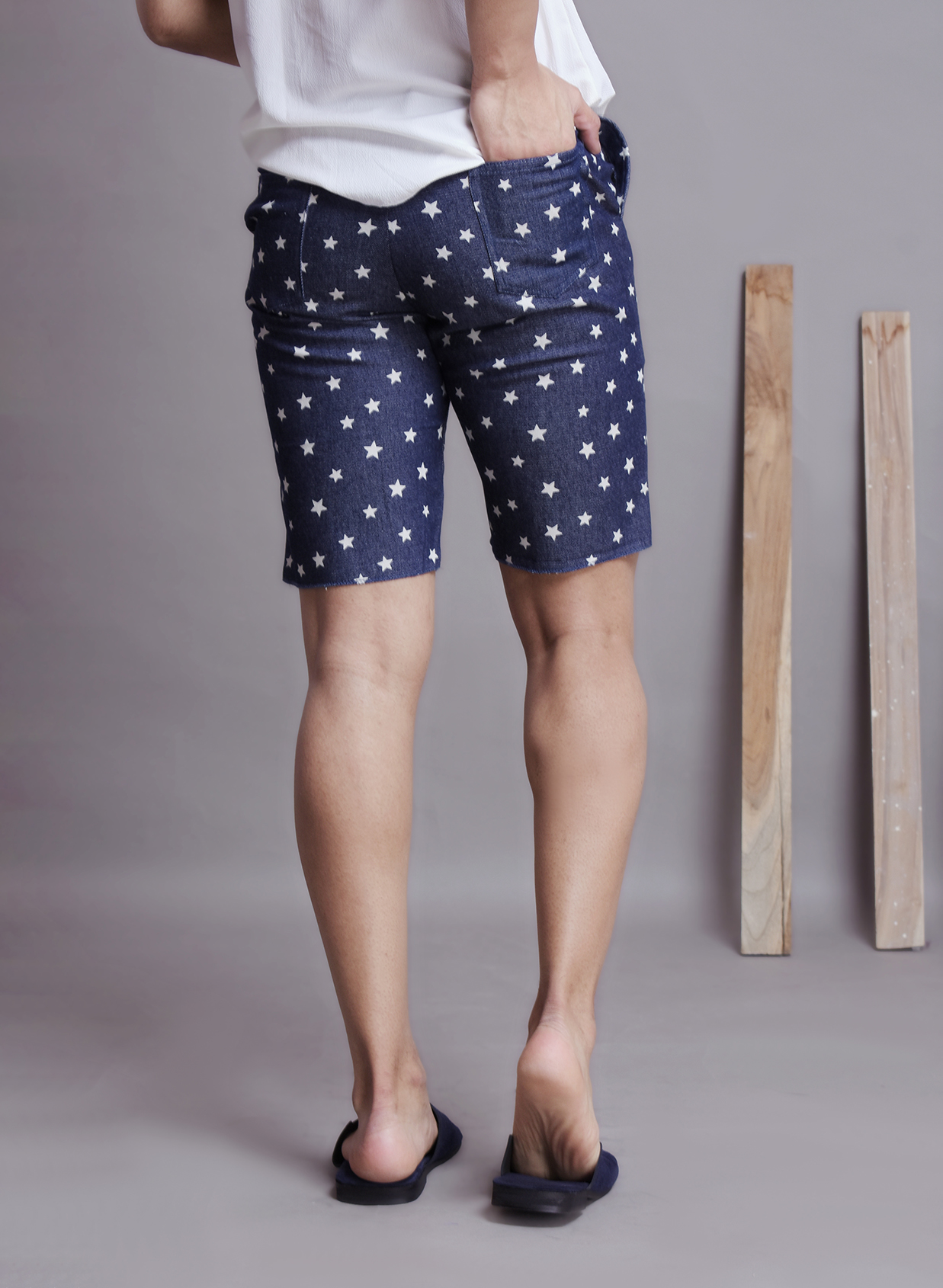 Mens Printed denim shorts