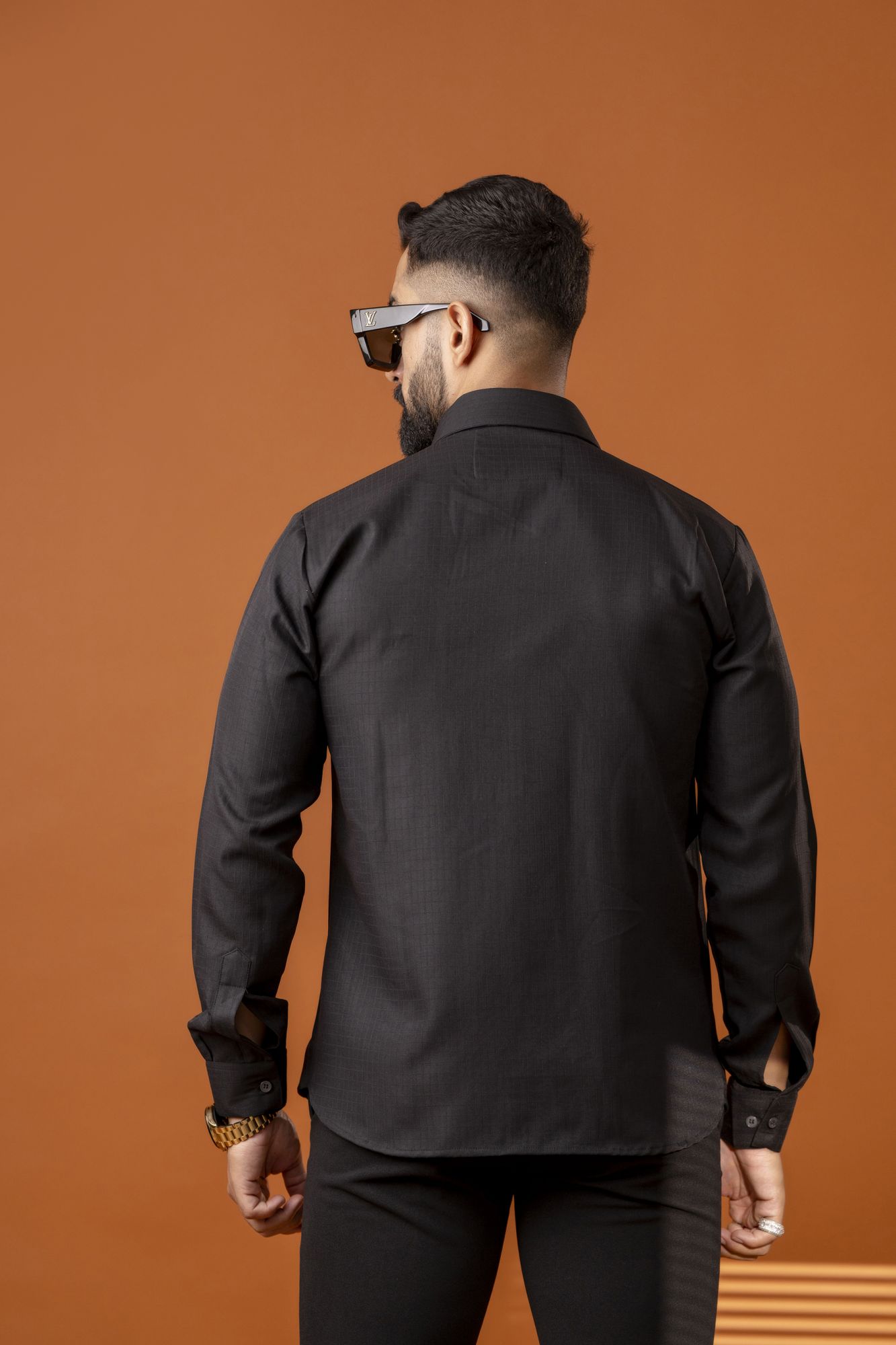 Golden Laced Chain Up Shirt In Black