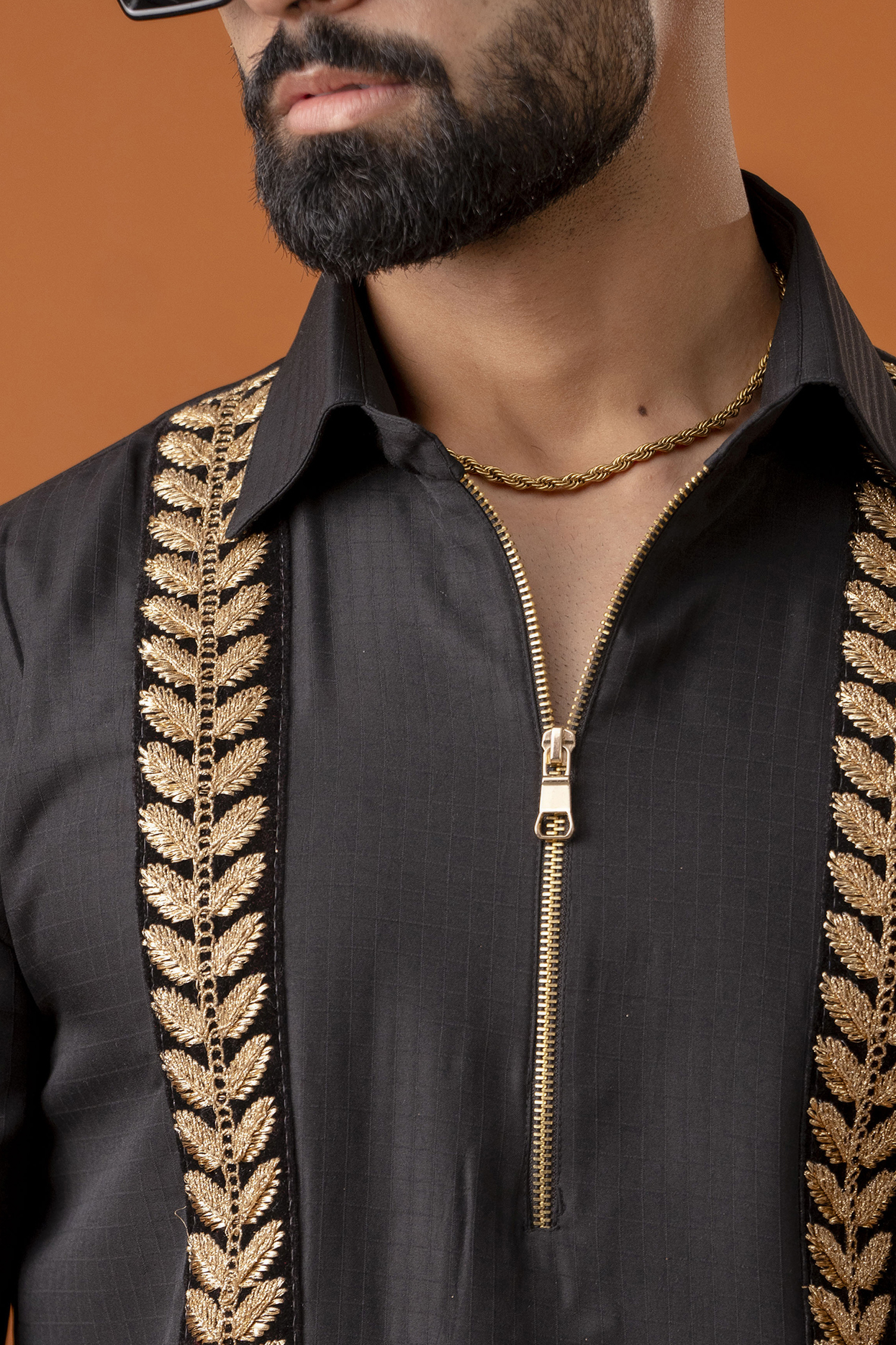 Golden Laced Chain Up Shirt In Black
