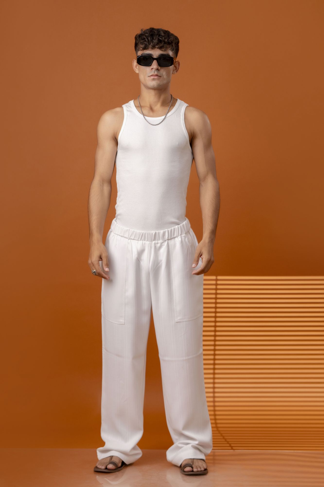 Malai Linen Elastic Pants In White