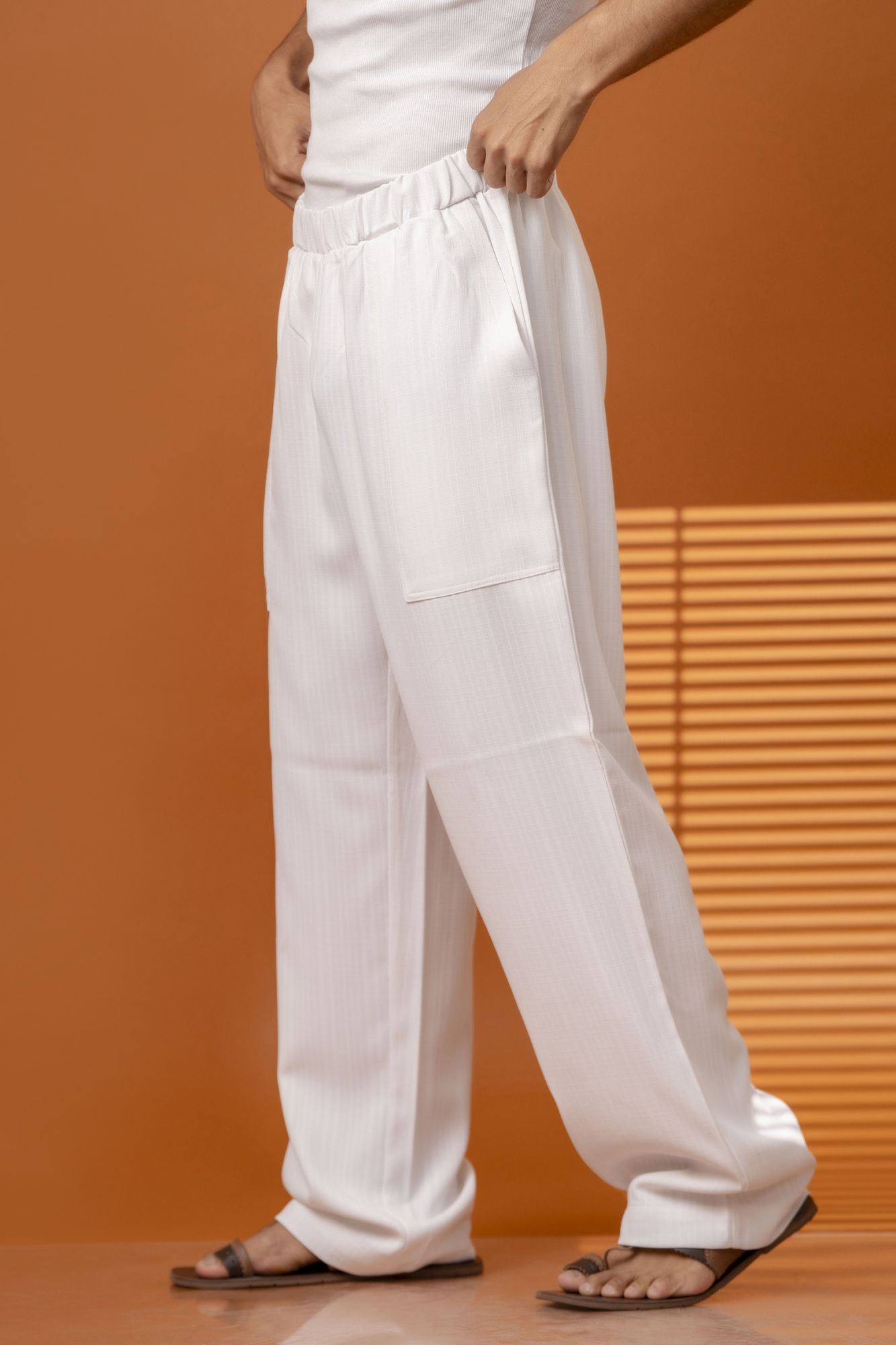 Malai Linen Elastic Pants In White