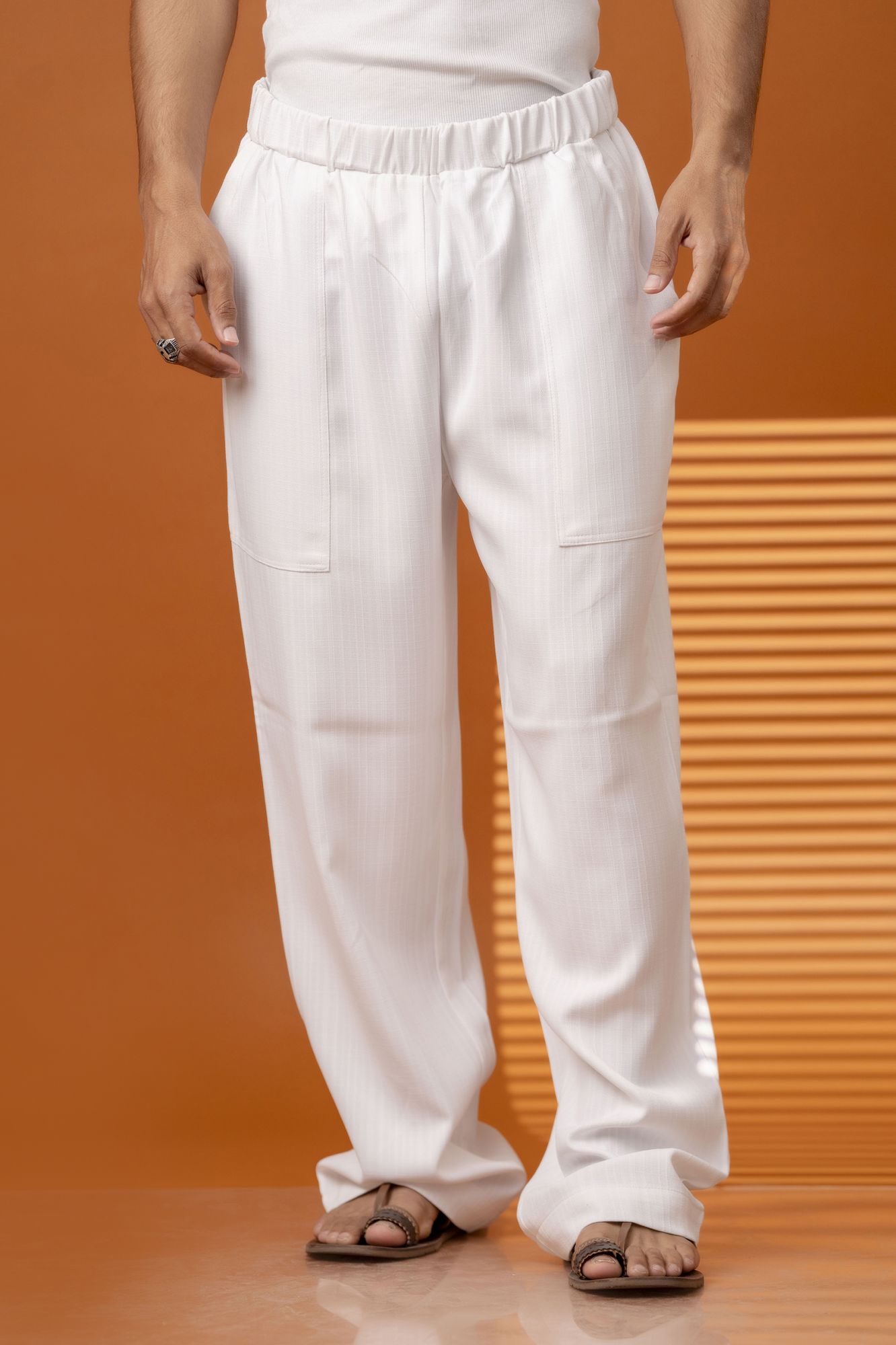 Malai Linen Elastic Pants In White