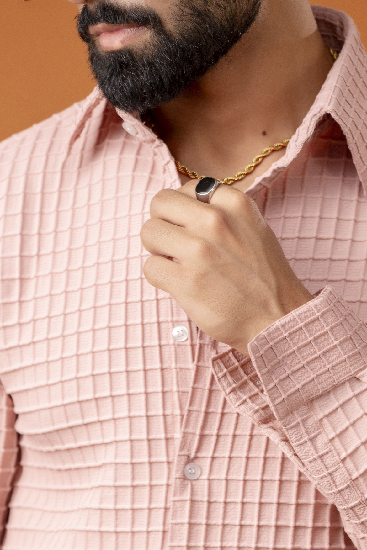Waffle Check Shirt in Pink
