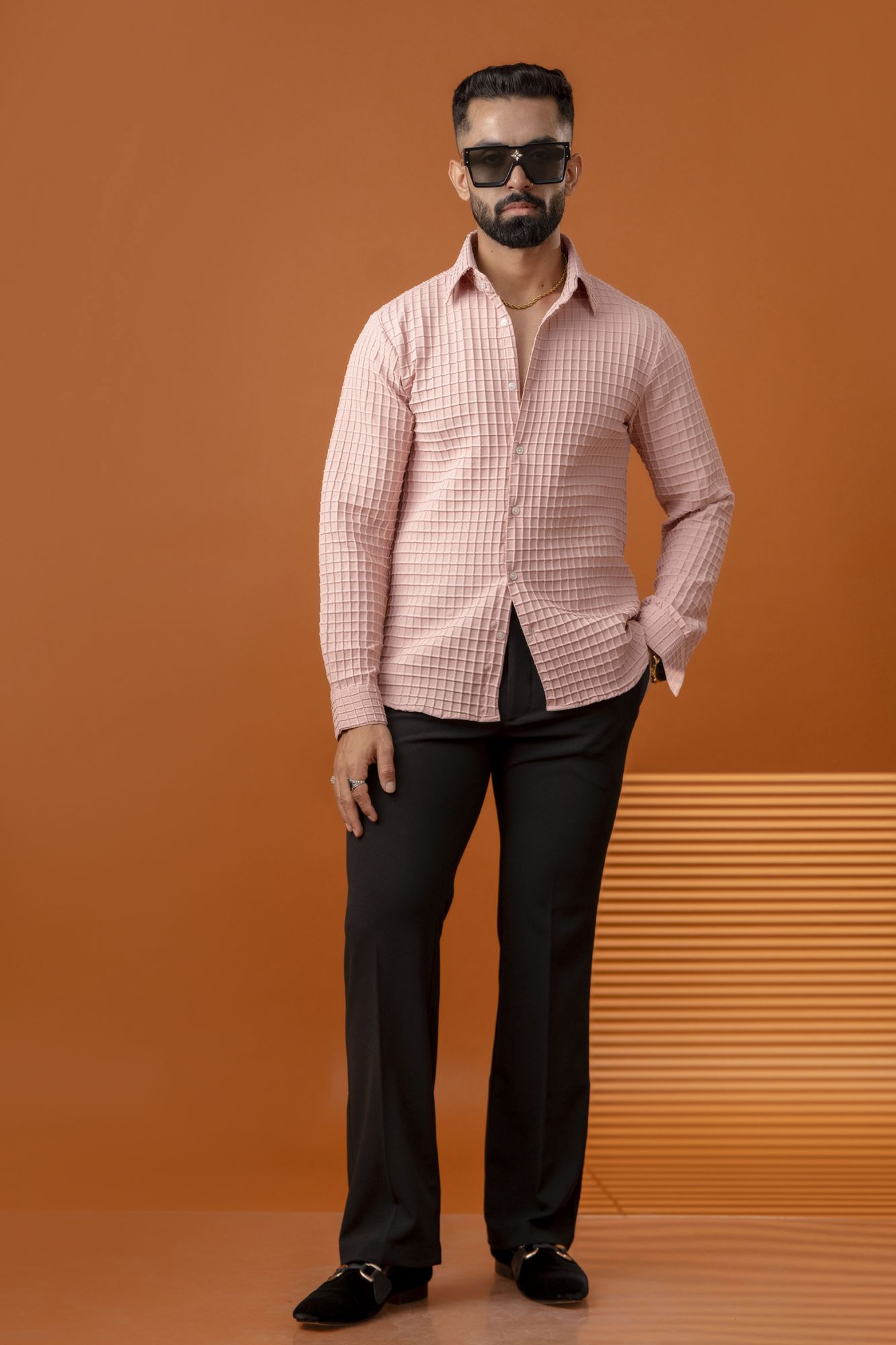Waffle Check Shirt in Pink