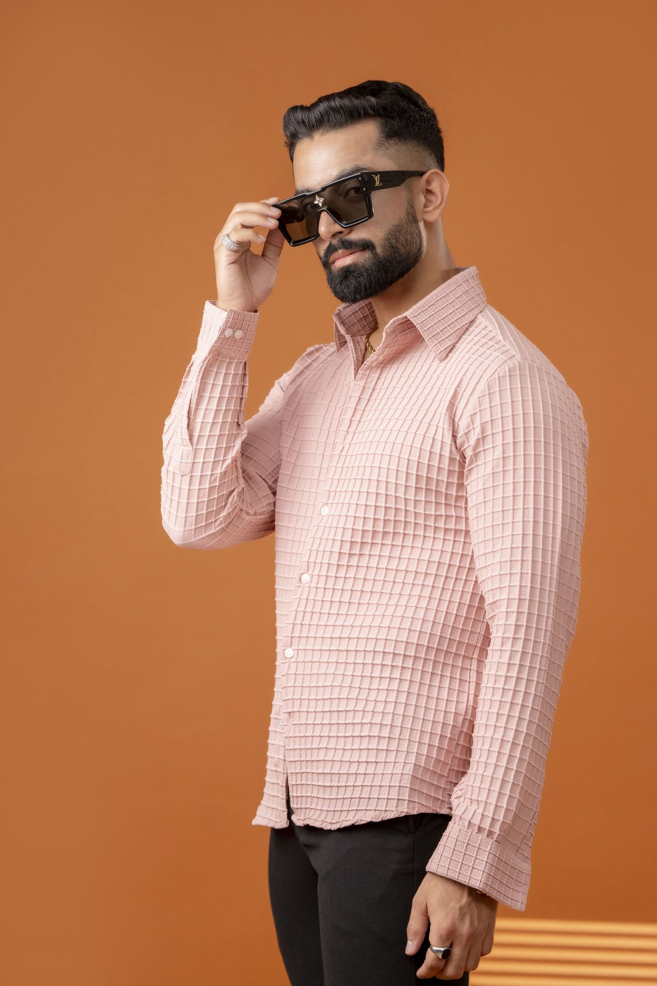 Waffle Check Shirt in Pink