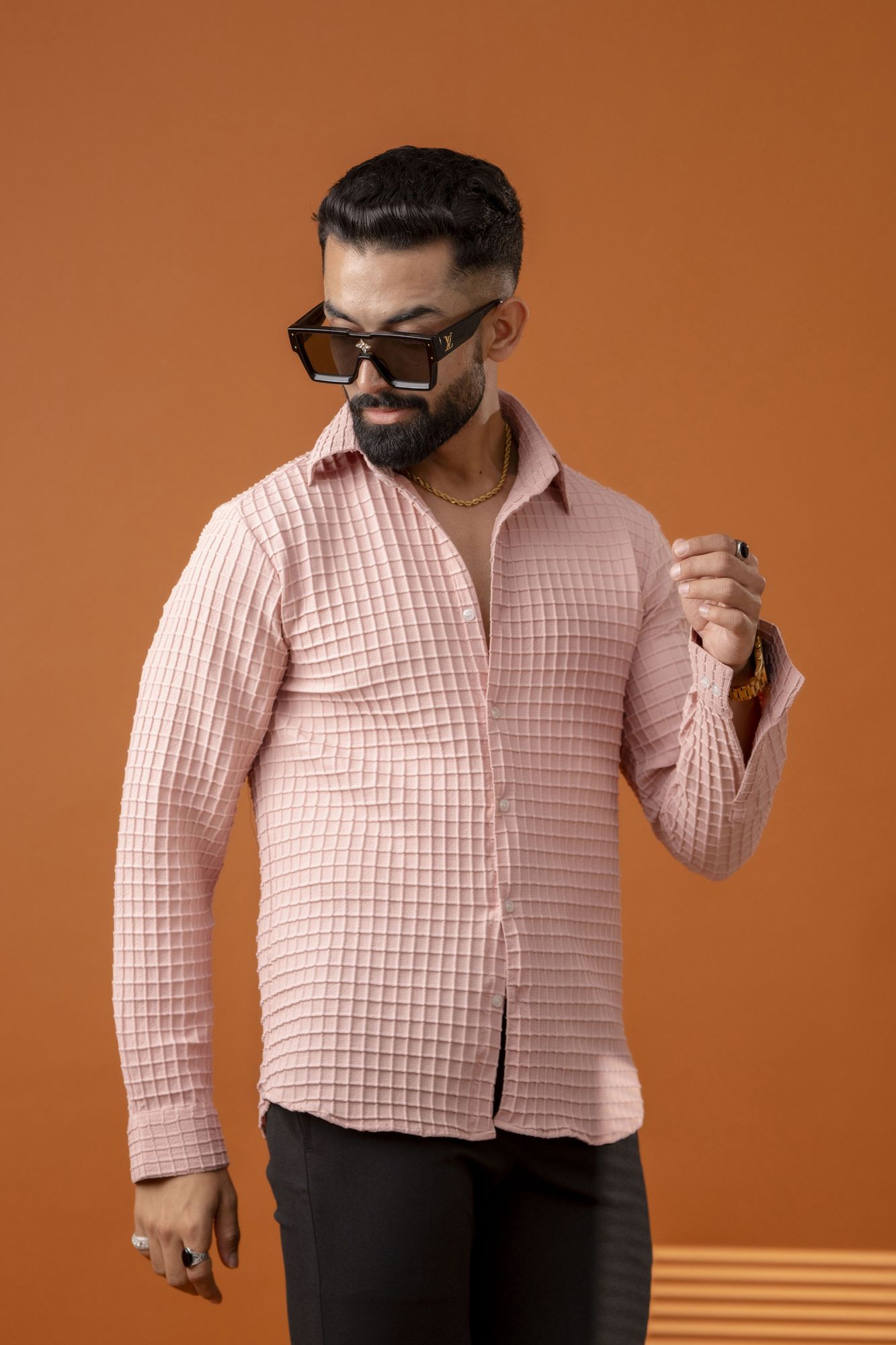 Waffle Check Shirt in Pink