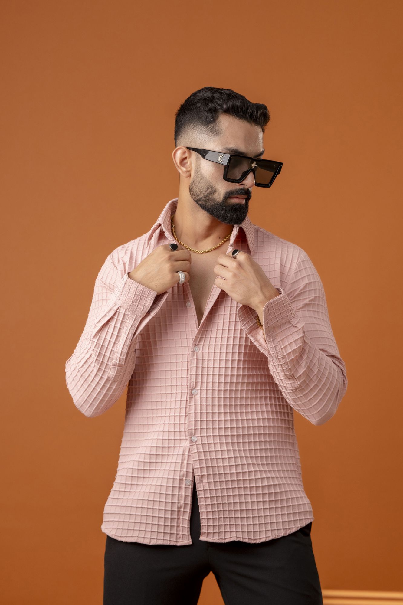 Waffle Check Shirt in Pink
