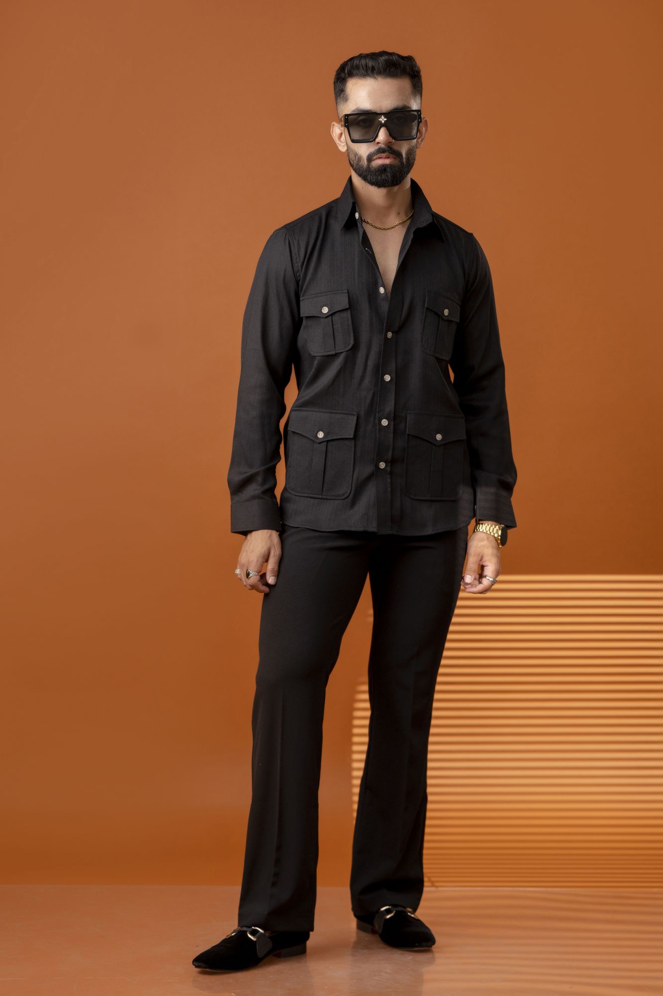 Black Linen Hunter Shirt
