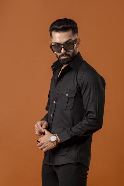 Black Linen Hunter Shirt