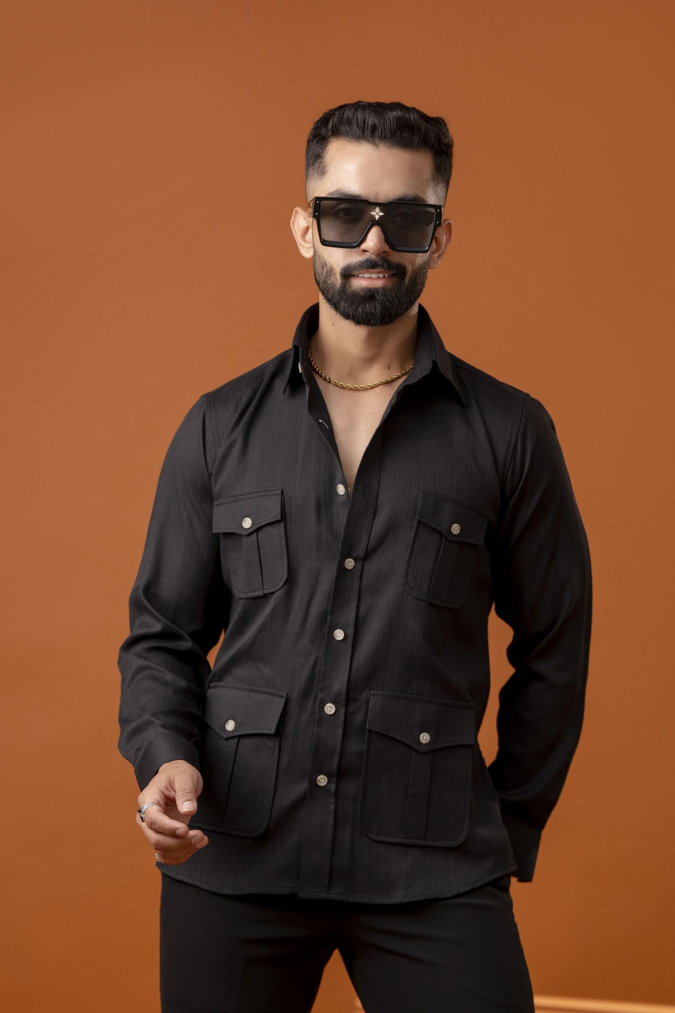 Black Linen Hunter Shirt