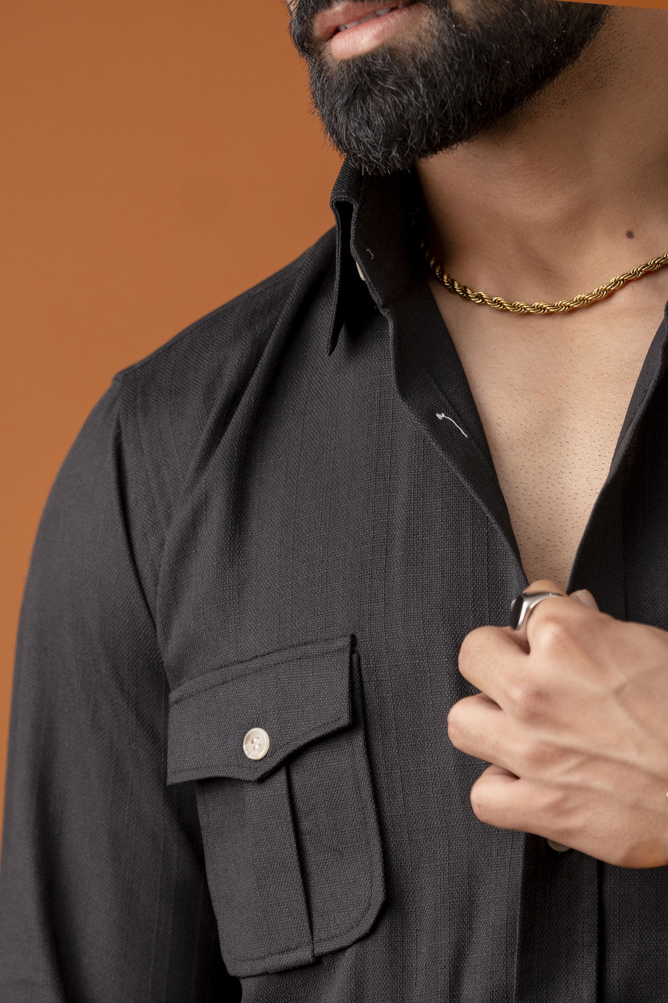 Black Linen Hunter Shirt