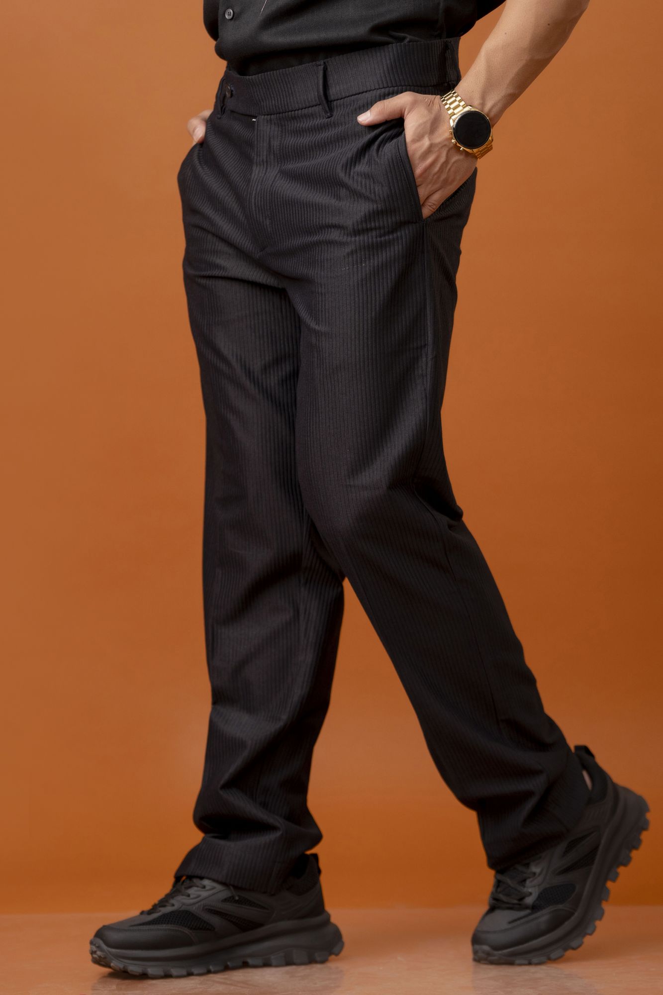 Black Corduroy Parallel Fit Pants