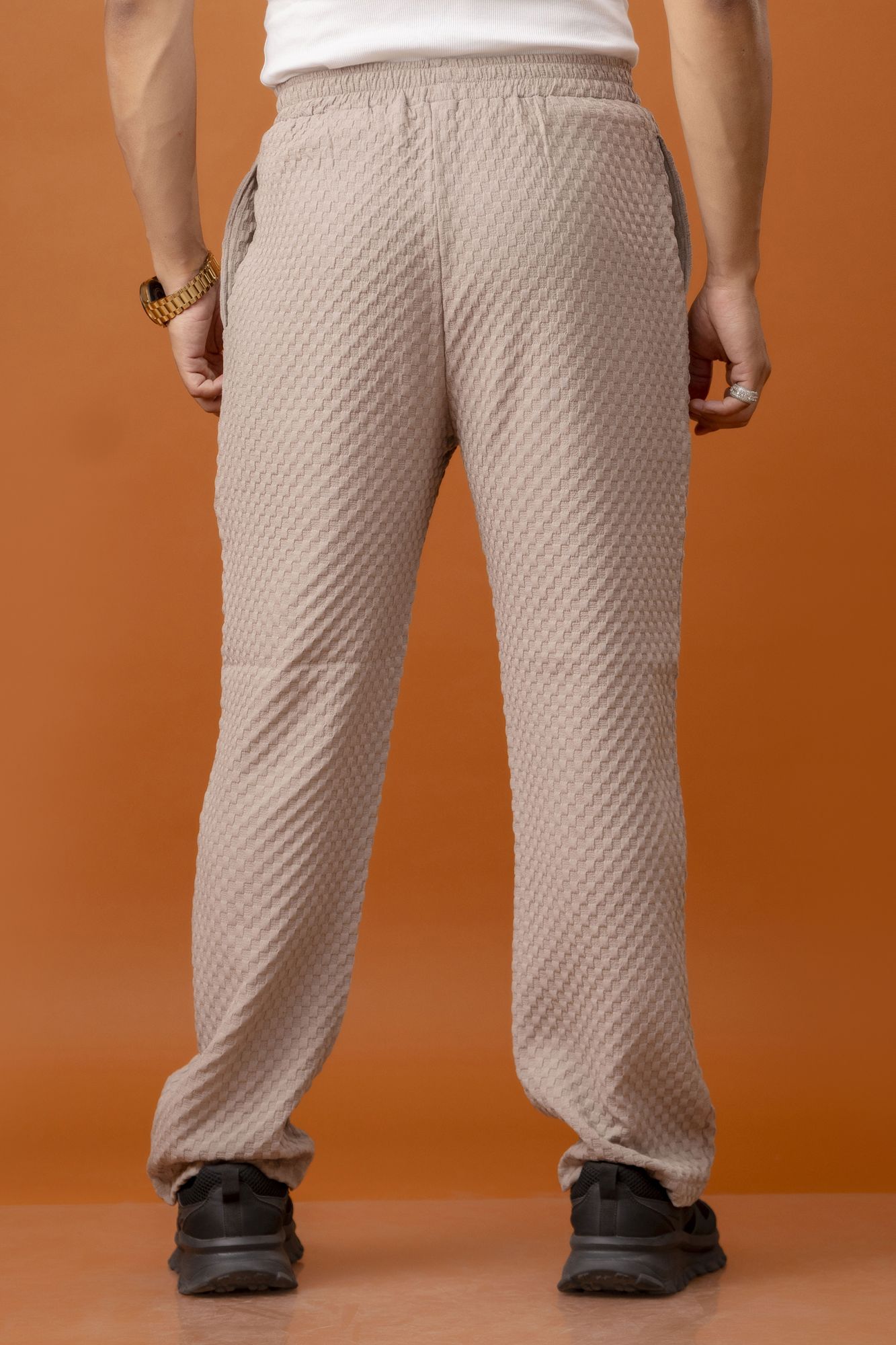 Brown Bubble Check Elastic Pants