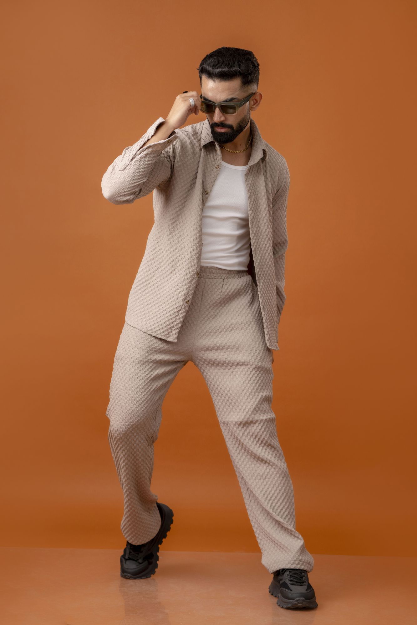 Brown Bubble Check Elastic Pants