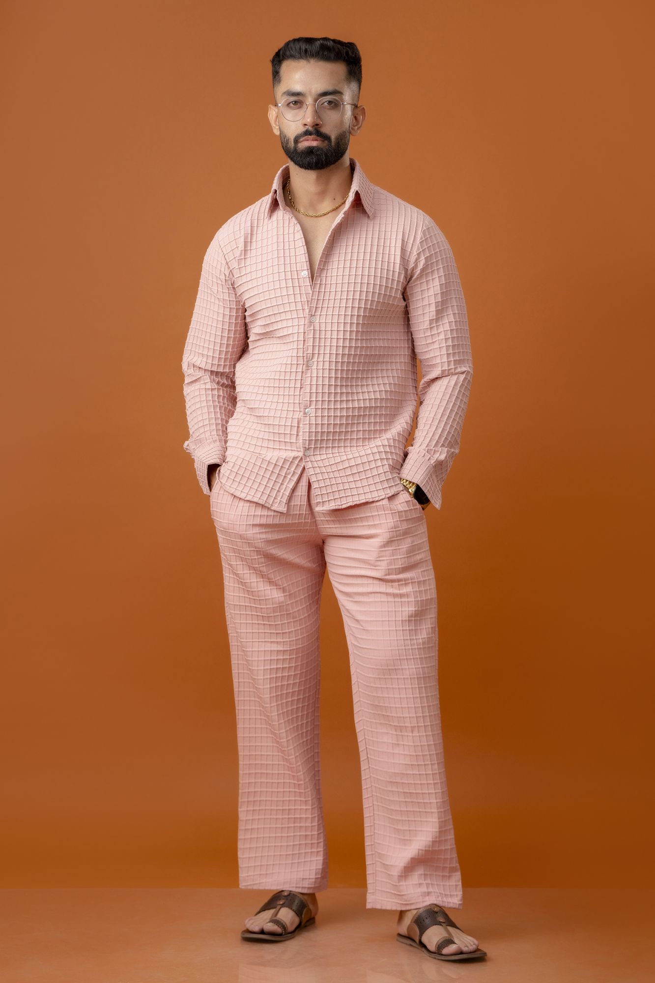 Waffle Elastic Pants In Pink