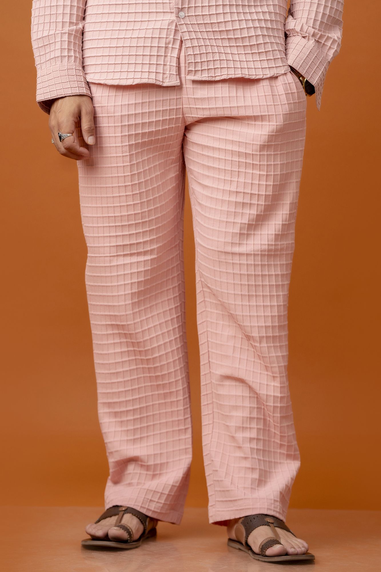 Waffle Elastic Pants In Pink