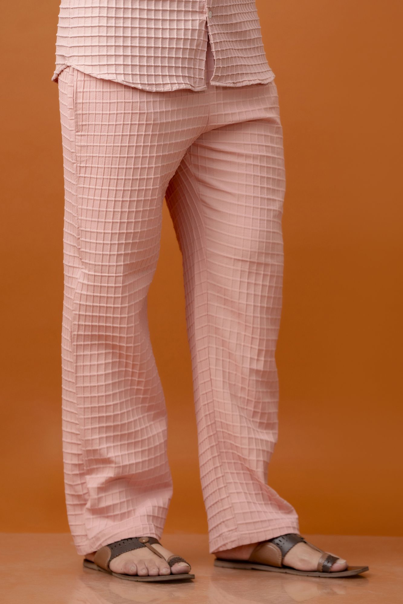 Waffle Elastic Pants In Pink