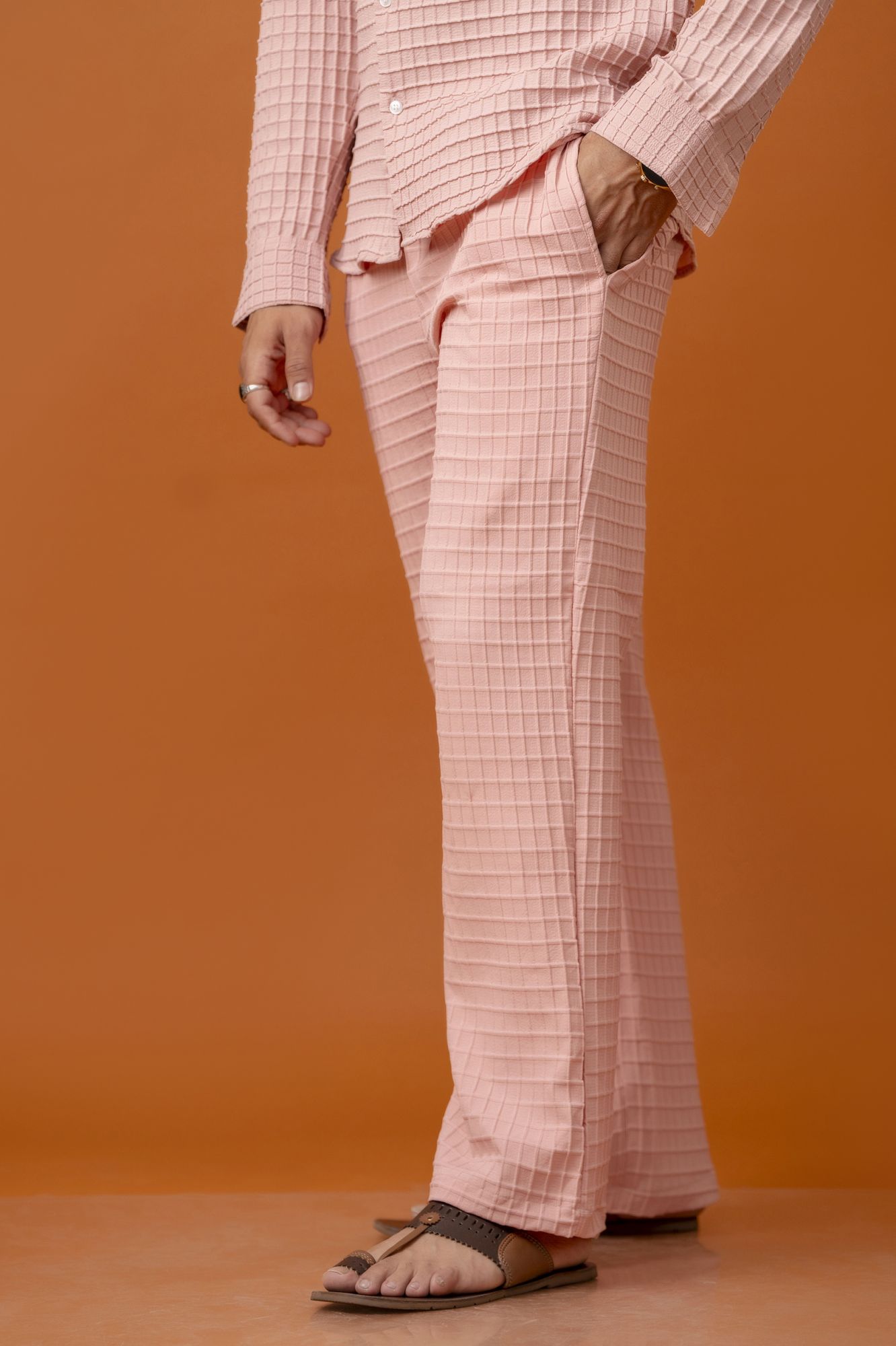 Waffle Elastic Pants In Pink