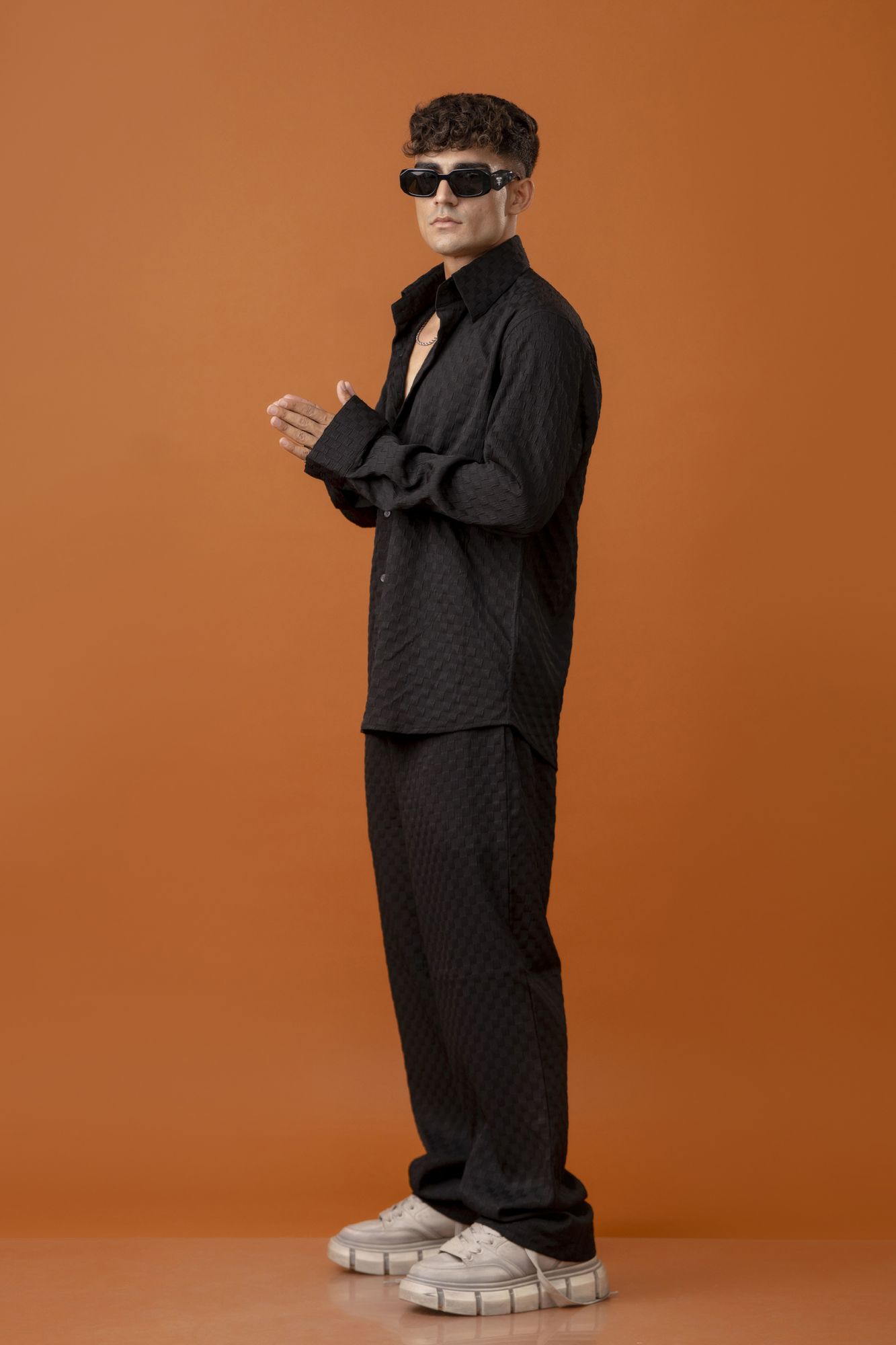 Bubble Check Baggy Pants In Black