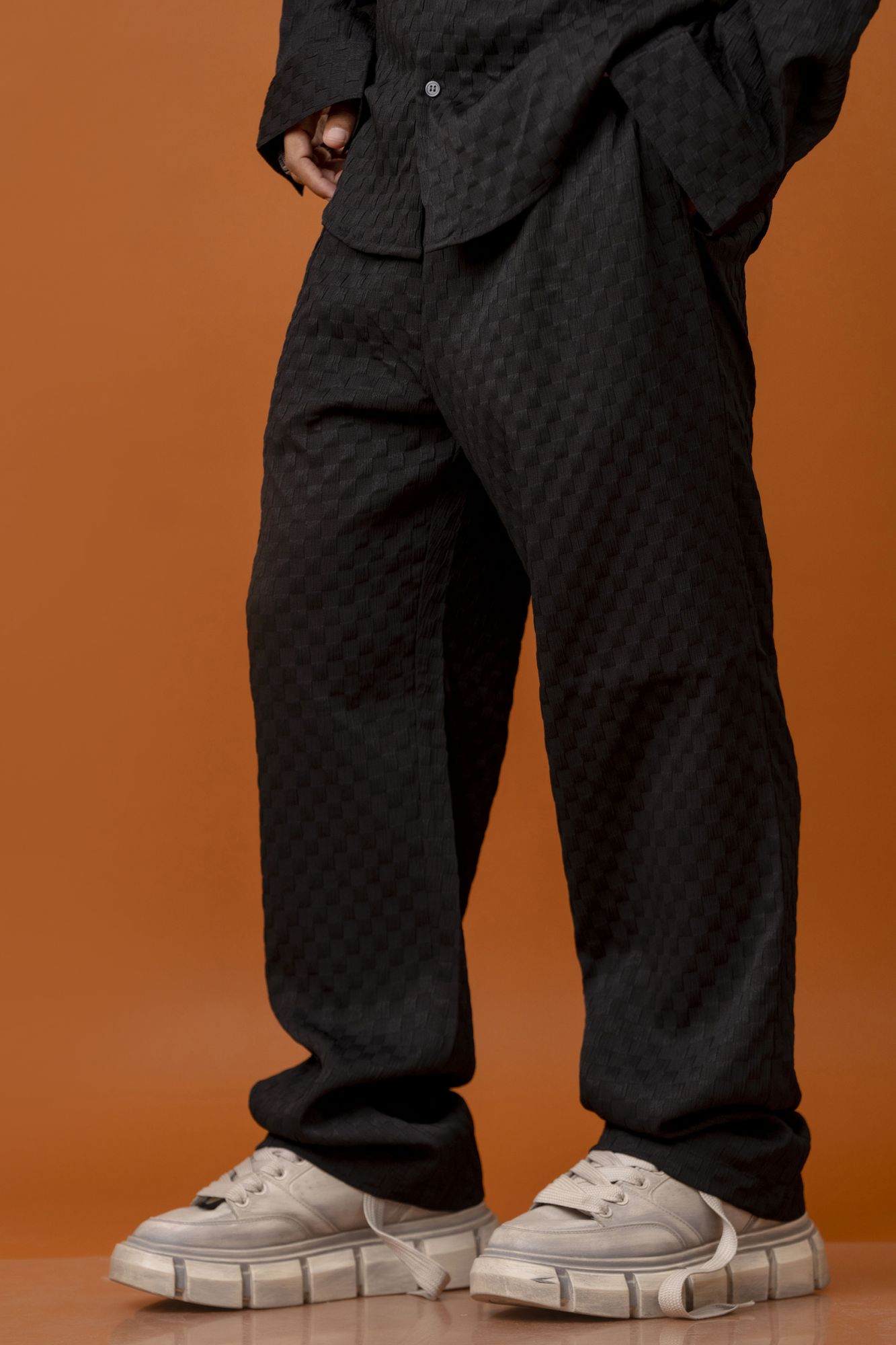 Bubble Check Baggy Pants In Black