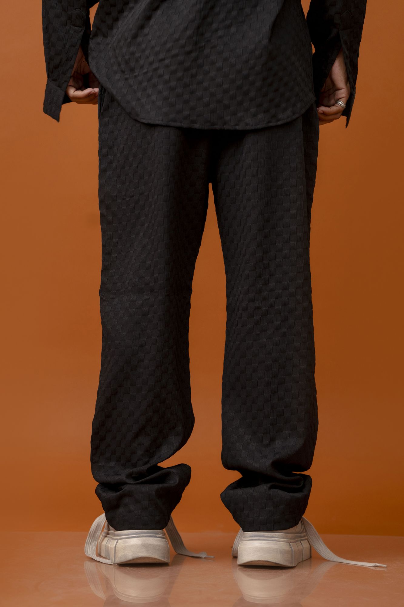 Bubble Check Baggy Pants In Black