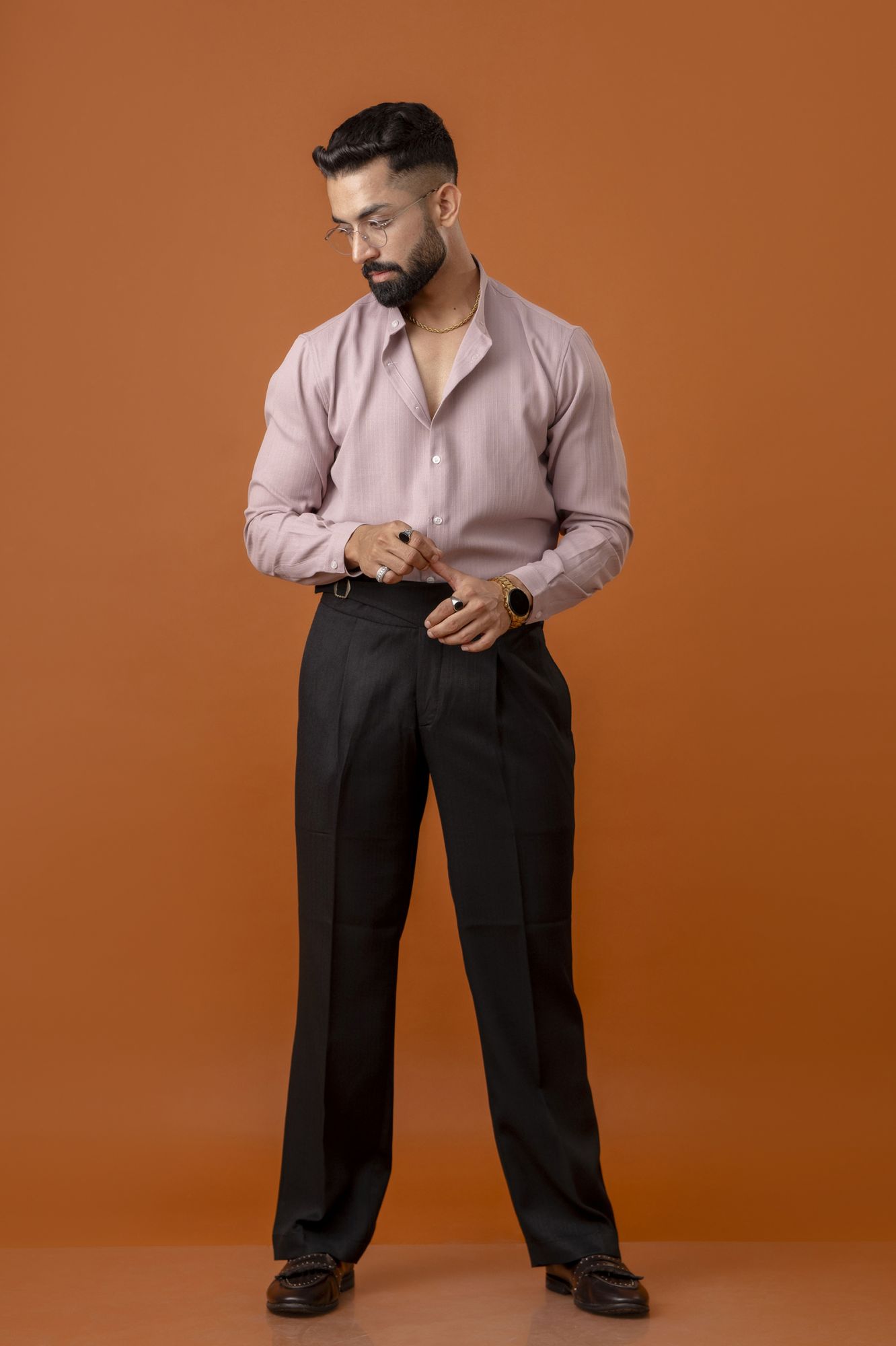 Mandarin Malai Linen Shirt In Pastel Pink