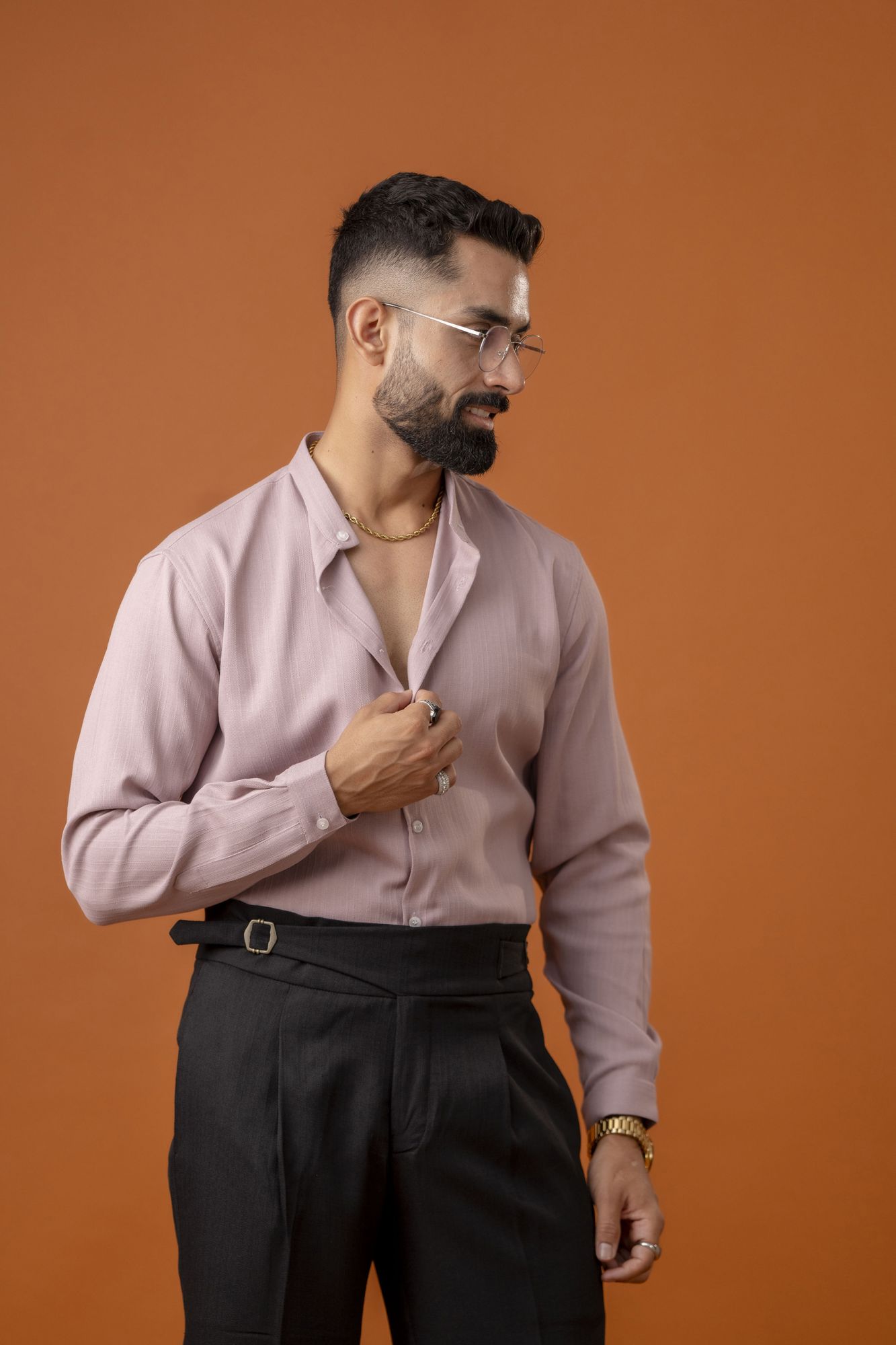 Mandarin Malai Linen Shirt In Pastel Pink