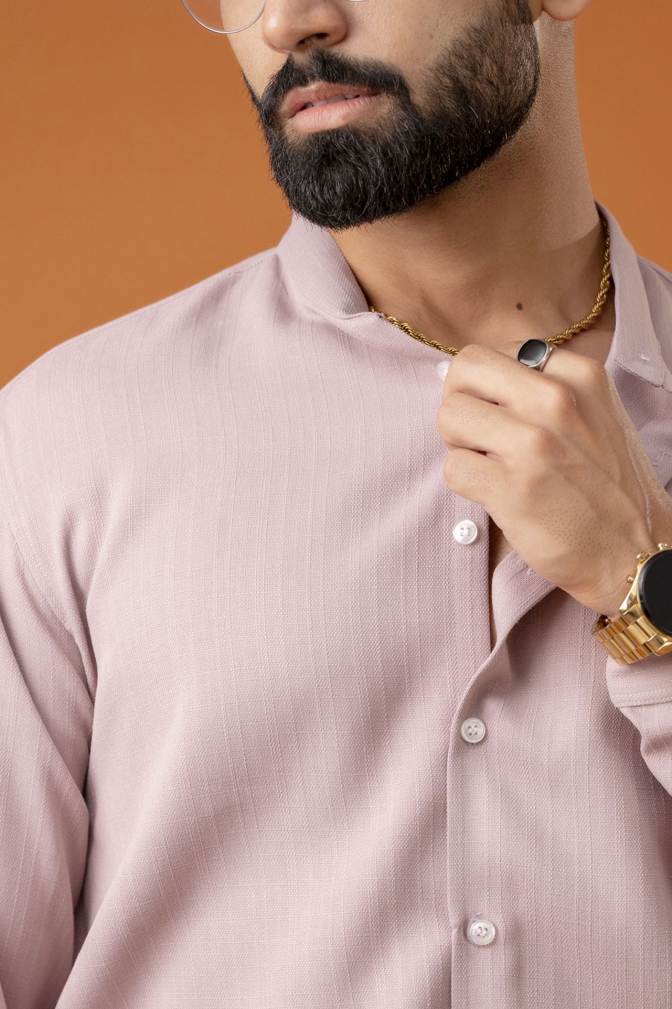 Mandarin Malai Linen Shirt In Pastel Pink