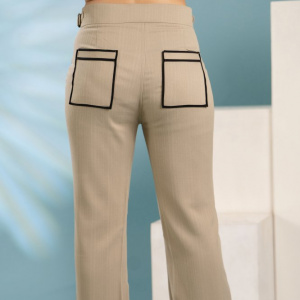 Beige Black Pockets Pants