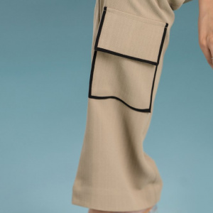Beige Black Pockets Pants