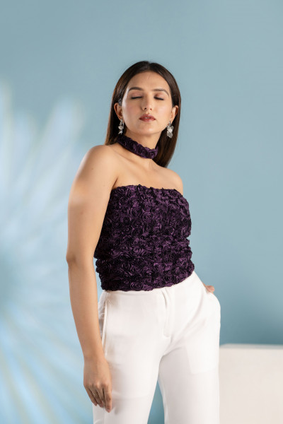 3D Purple Floral Tube Top