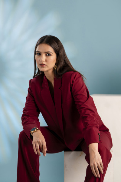 Maroon Crop Blazer