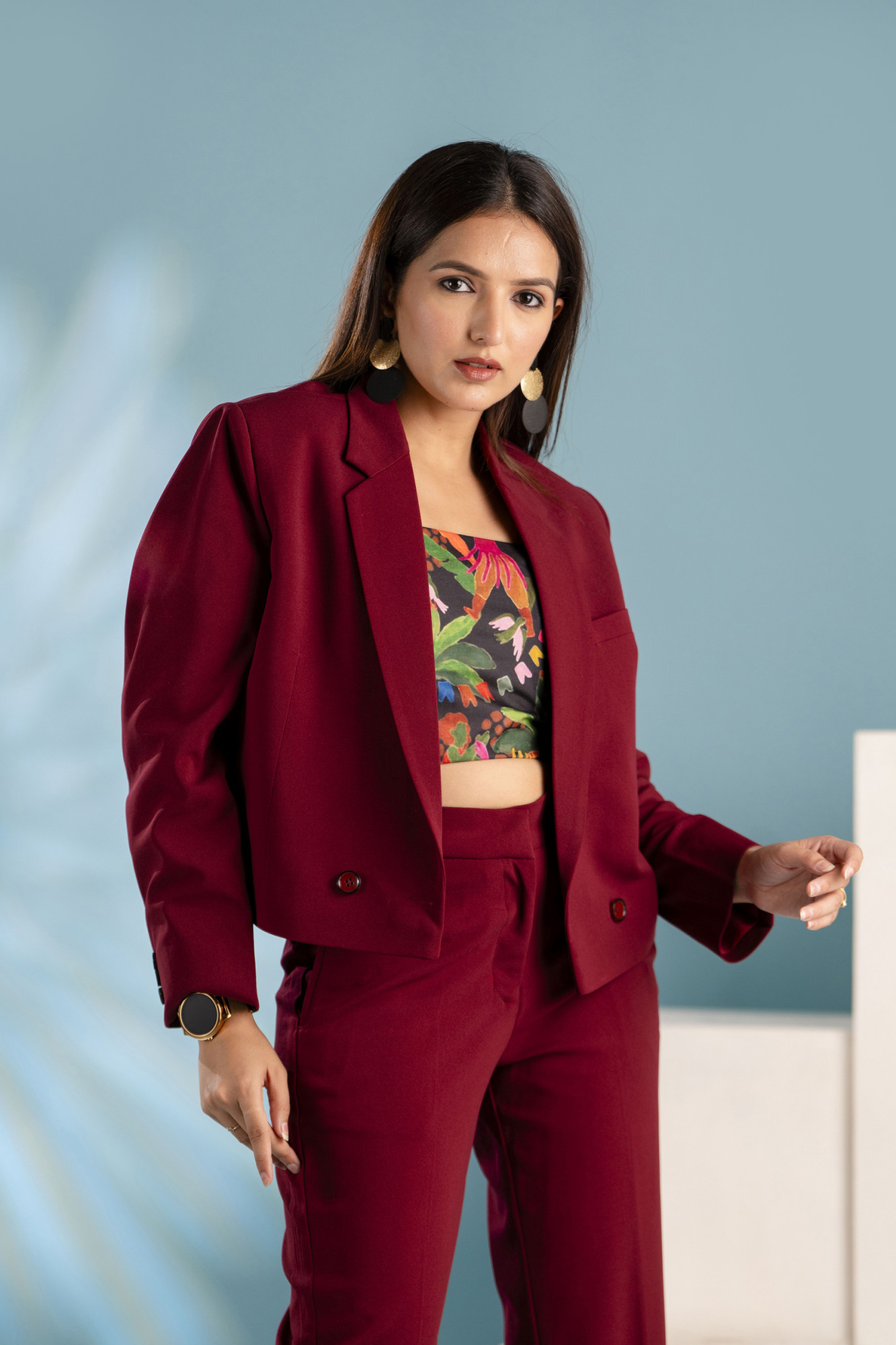 Maroon Crop Blazer