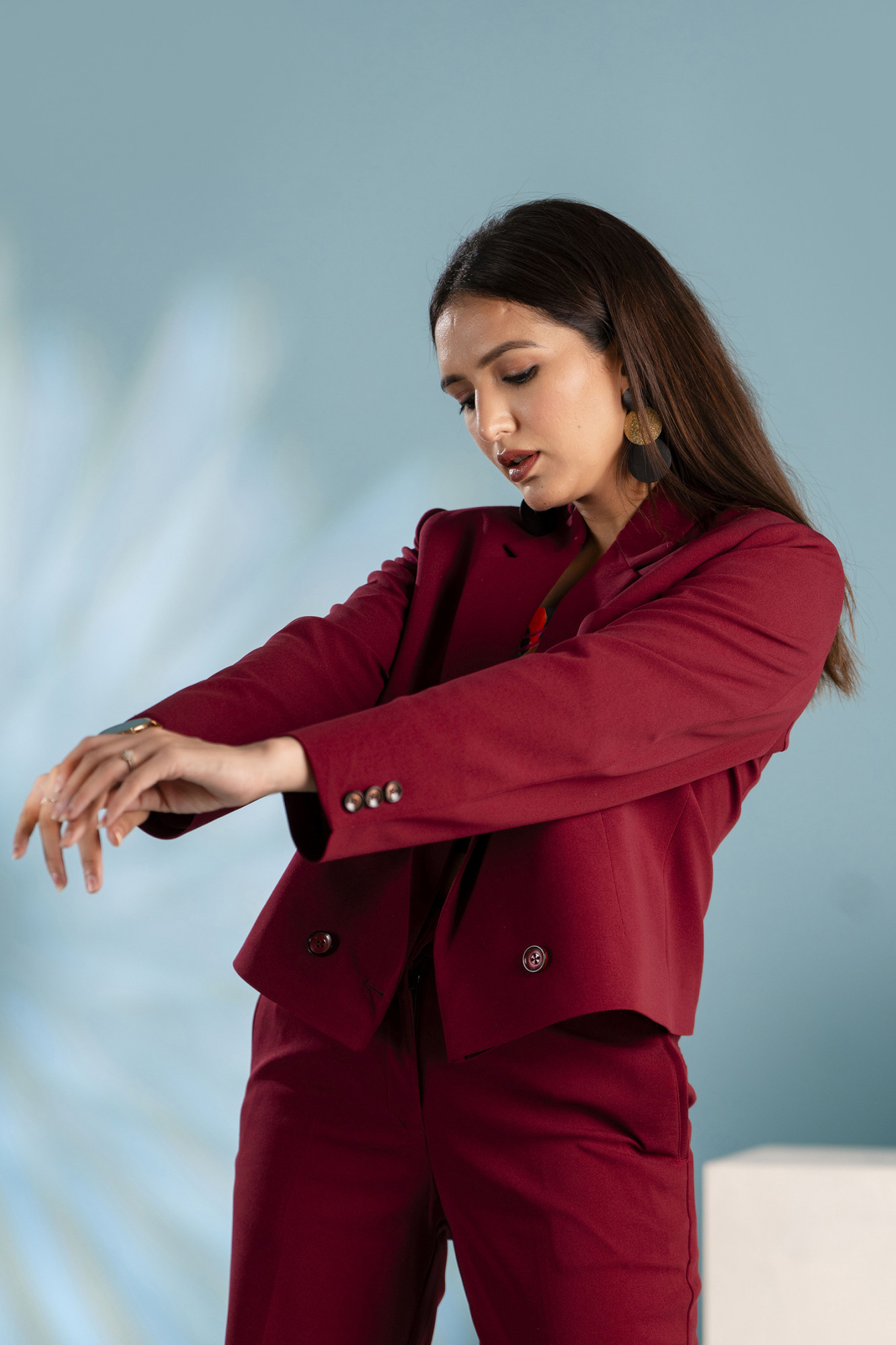 Maroon Crop Blazer