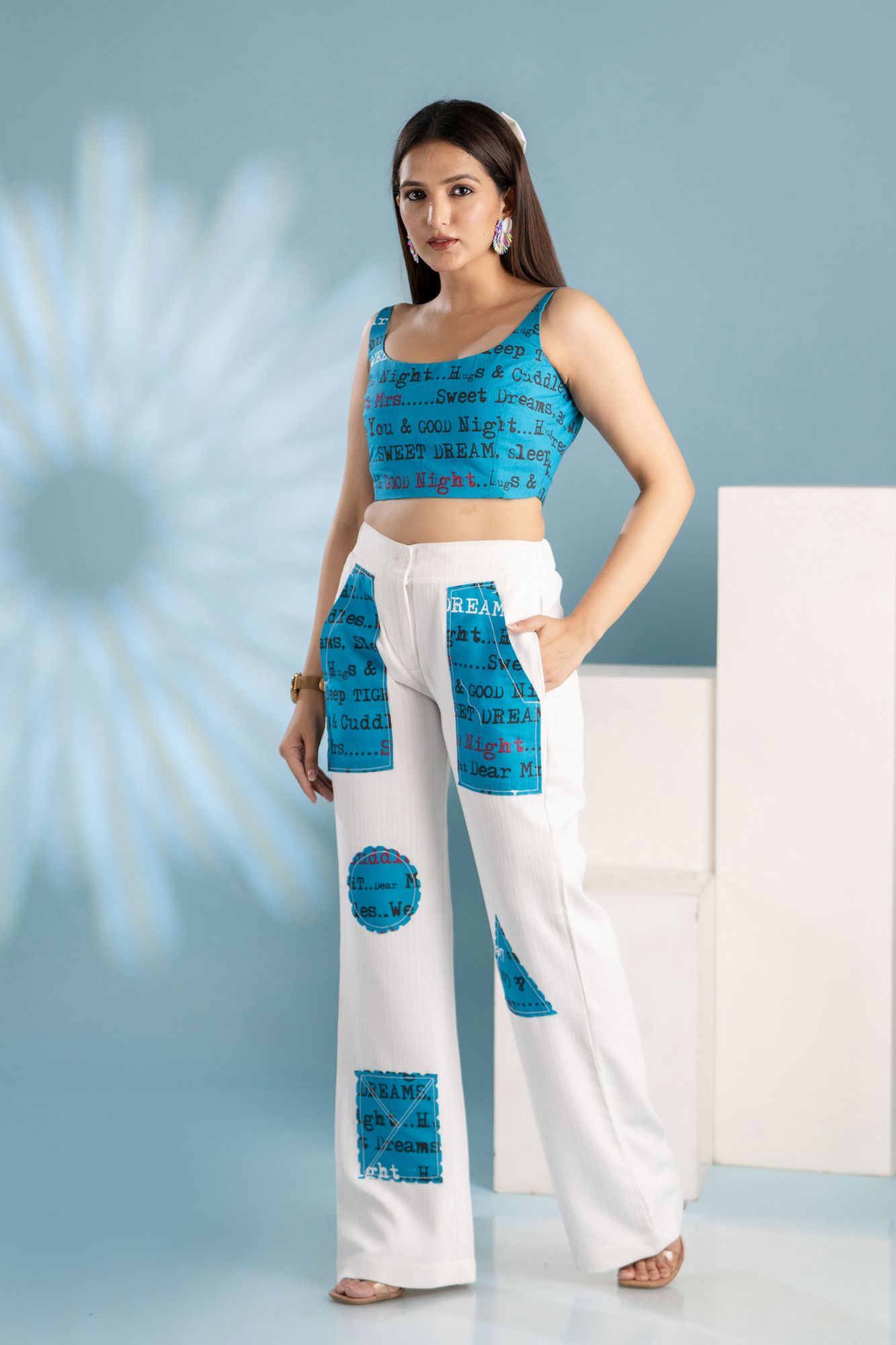 Blue White Patchy Co-ord Set