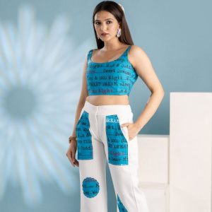 Blue White Patchy Co-ord Set