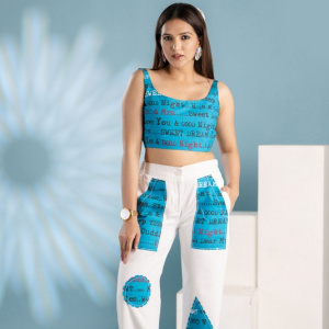 Blue White Patchy Co-ord Set