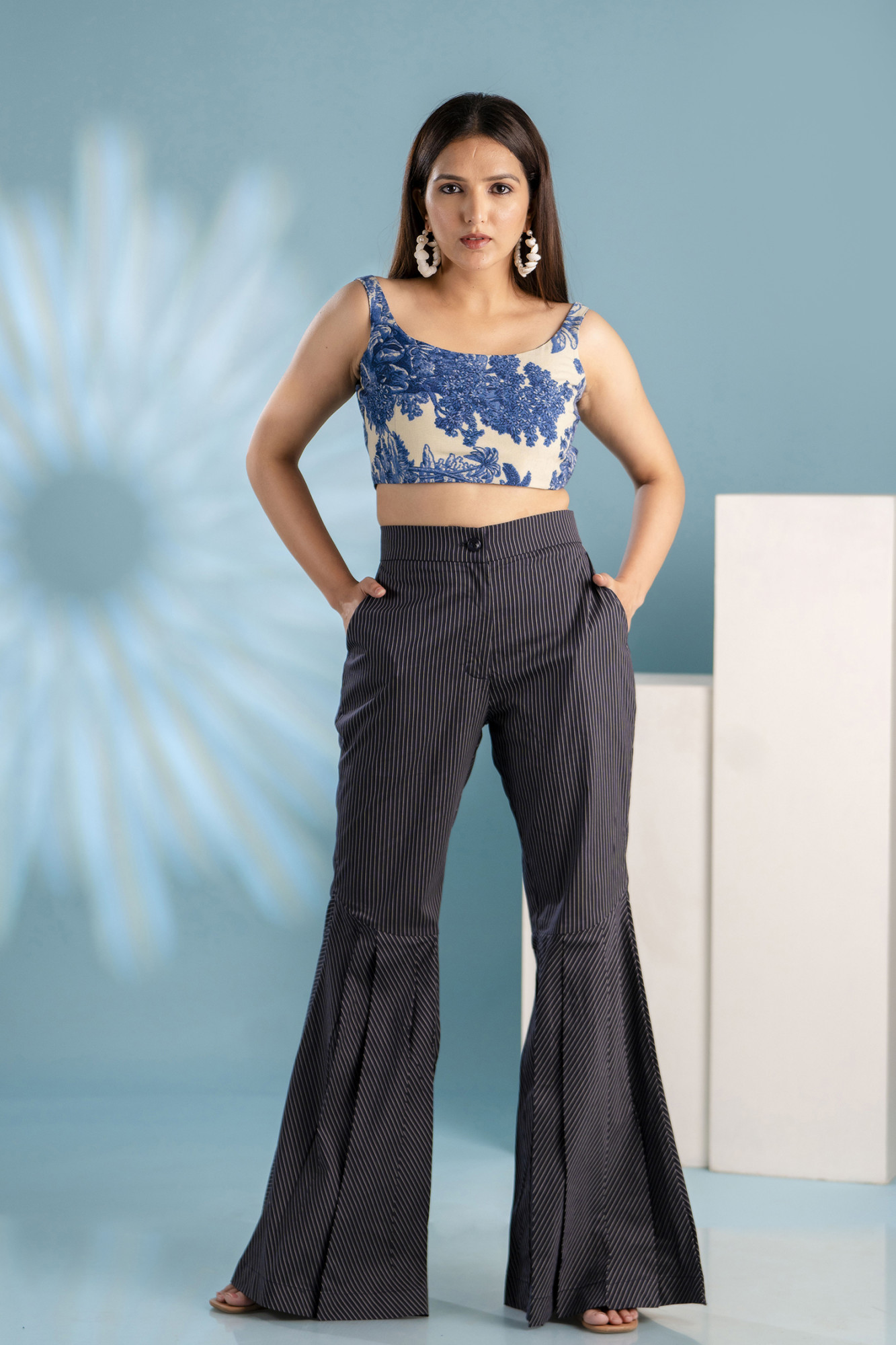 Black Striped Sharara Pants