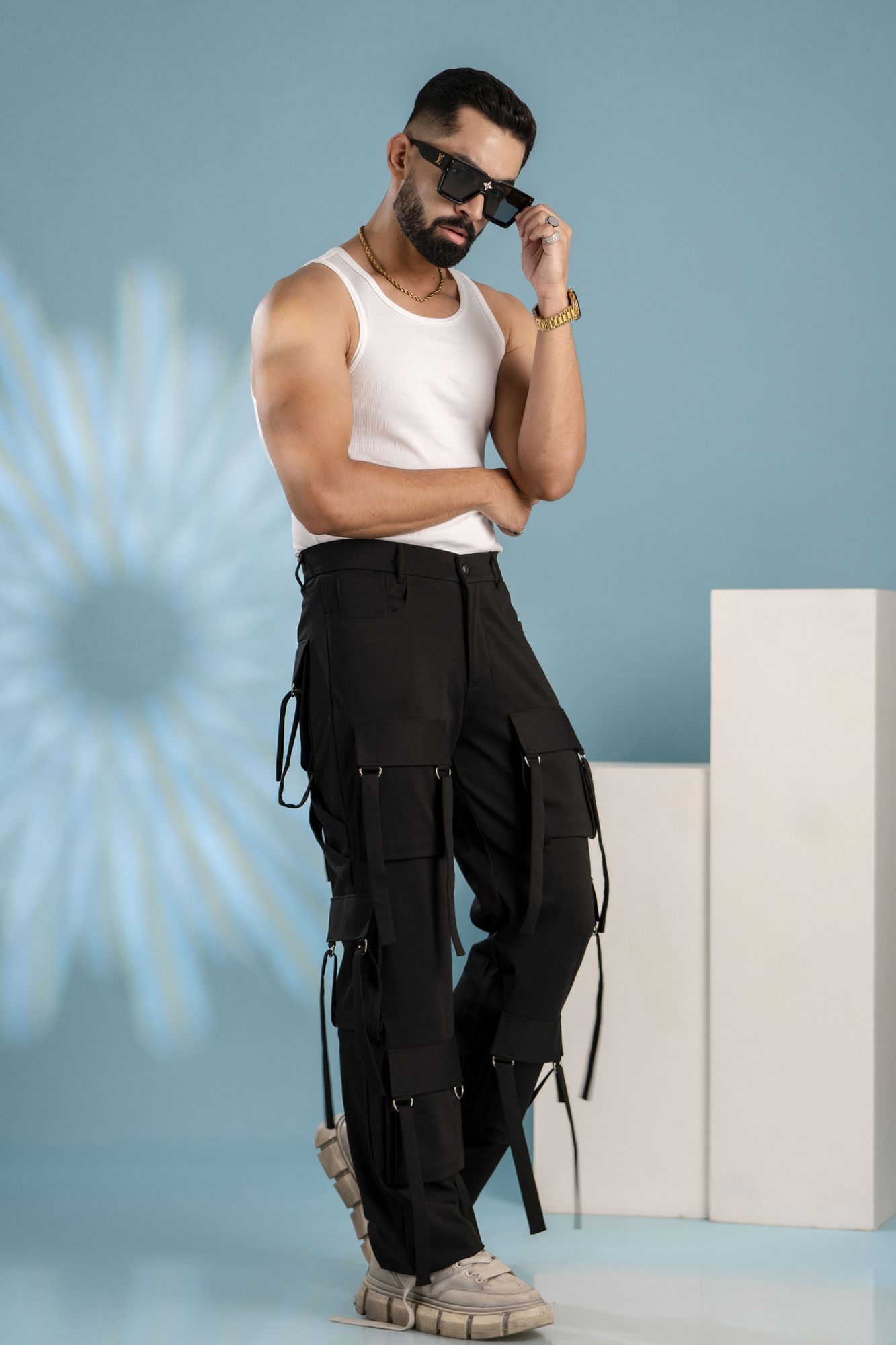 Belpocket Baggy Cargo Pants In Black