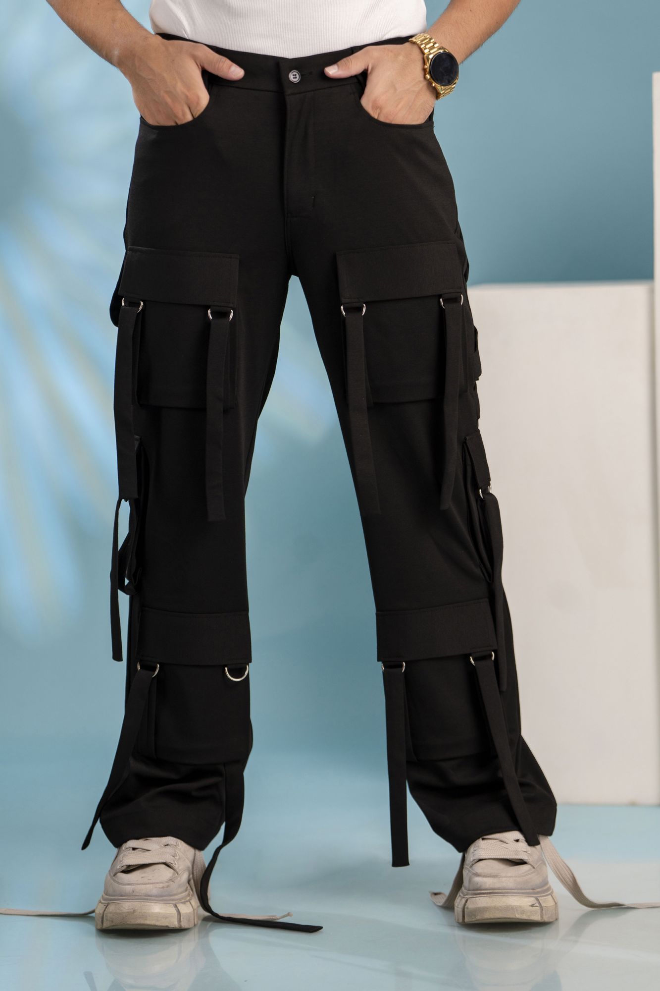 Belpocket Baggy Cargo Pants In Black