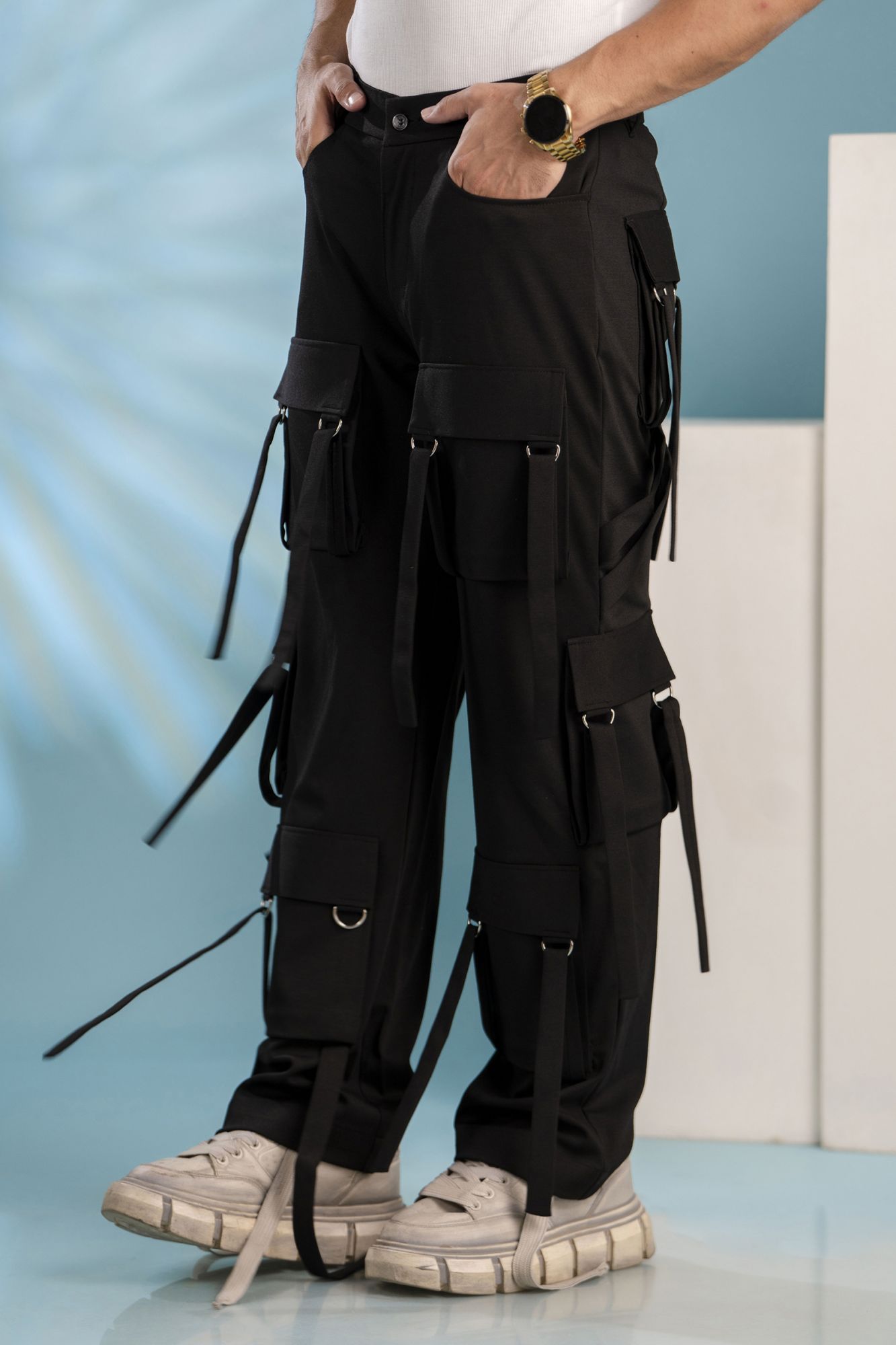 Belpocket Baggy Cargo Pants In Black