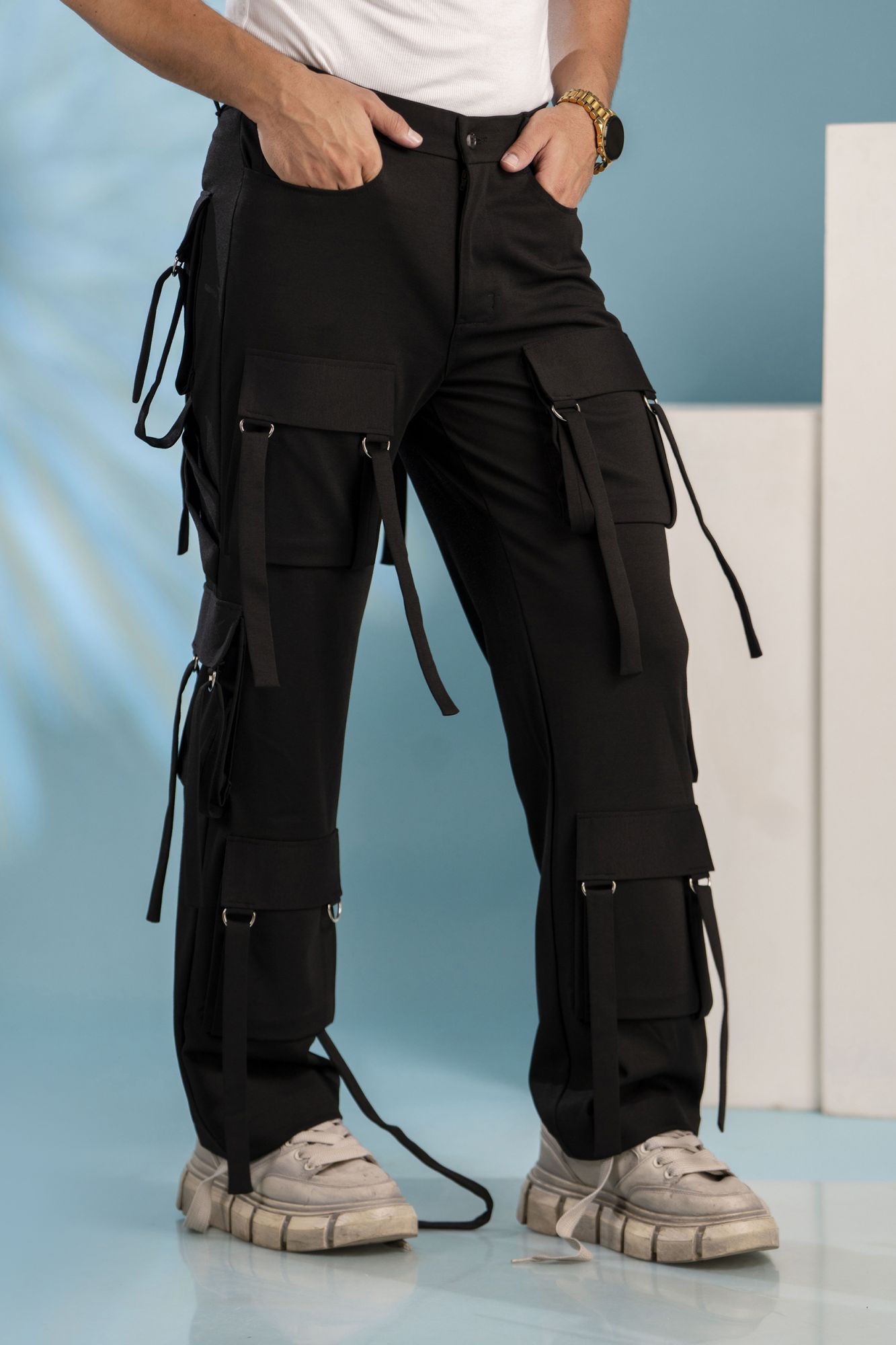 Belpocket Baggy Cargo Pants In Black - Main Image