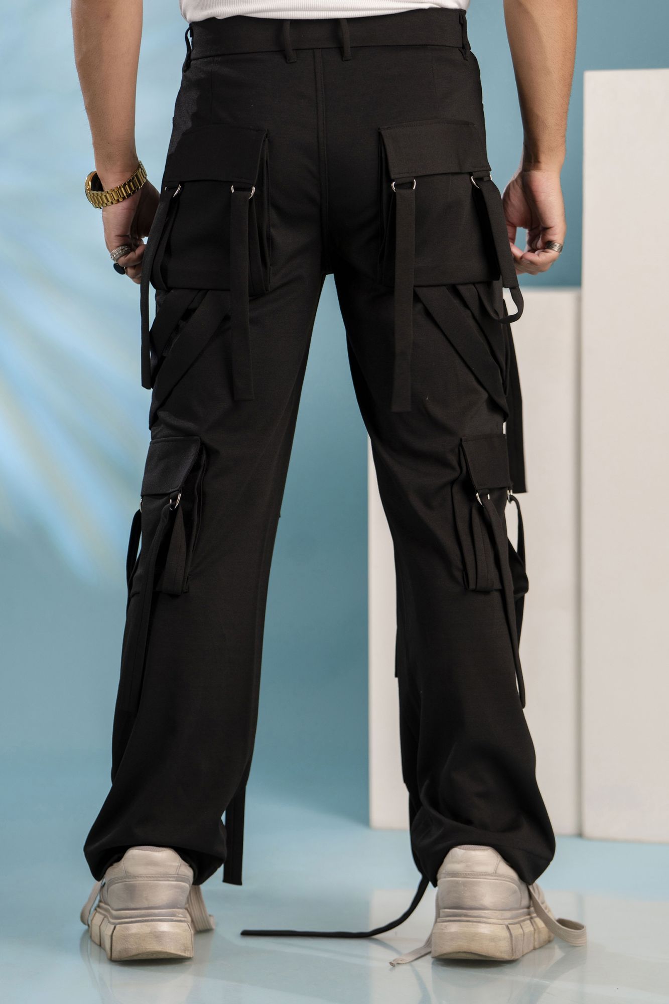 Belpocket Baggy Cargo Pants In Black